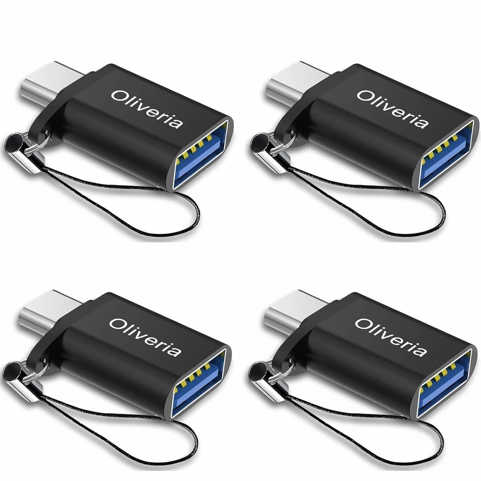 Oliveria 4 sztuki wtyków USB typu C na gniazdo USB 3.0, adapter z linką zapobiegającą zgubieniu, działa ze smartfonami, tabletami, czytnikami kart, koncentratorami i wieloma innymi