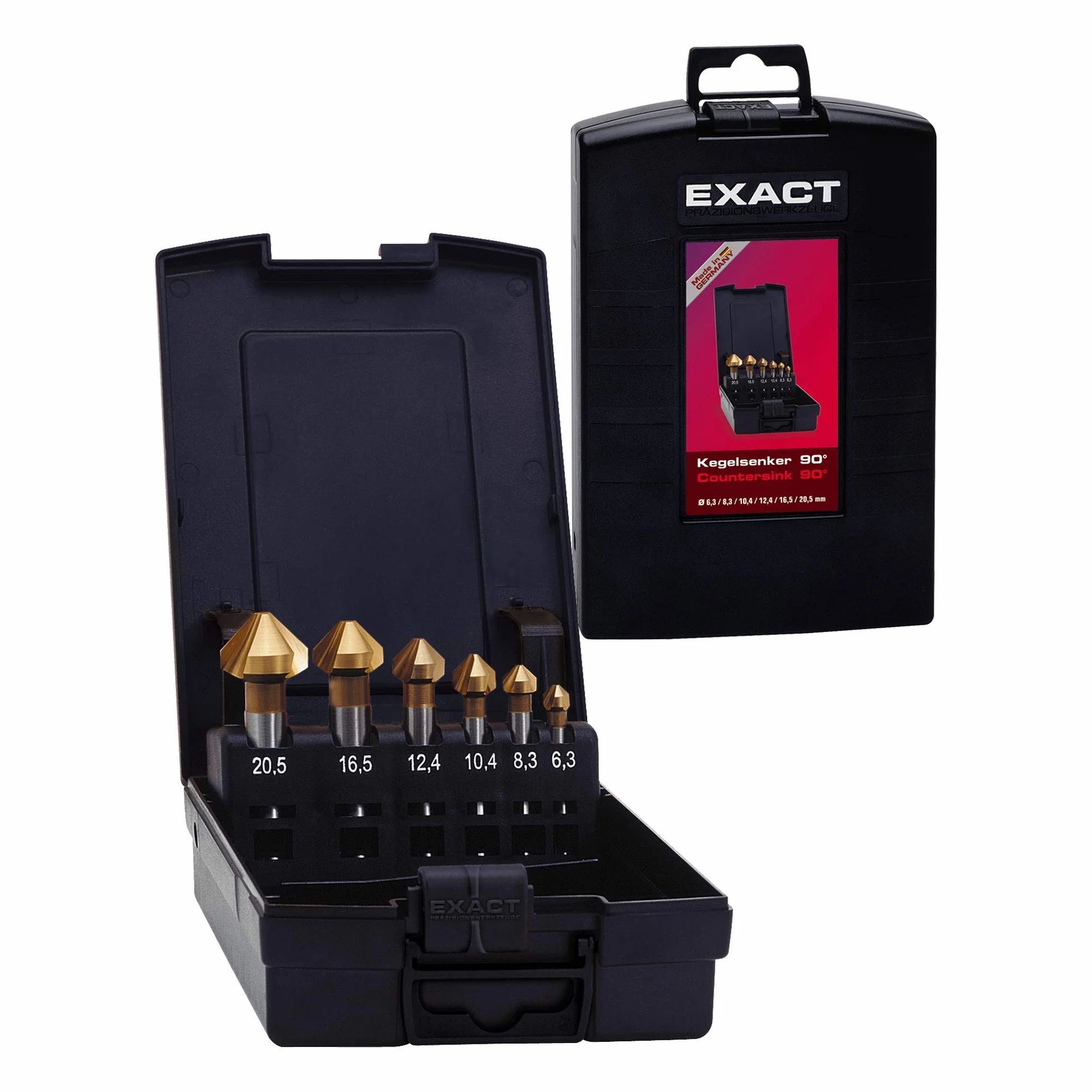 Exact 05567 zestaw pogłębiaczy stożkowych, Ø 6,3-20,5 mm, 90° HSS, powłoka TIN, DIN 335C
