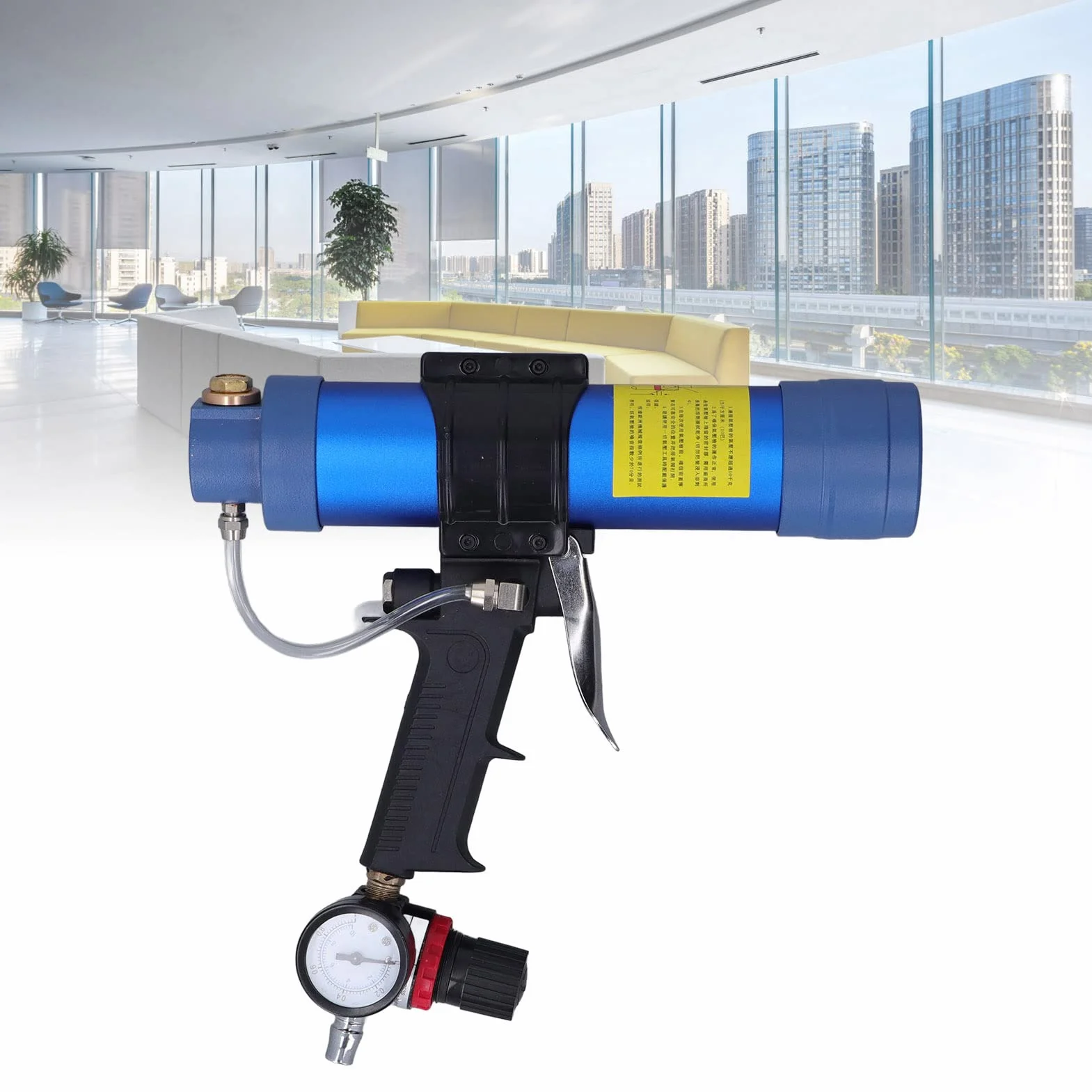 flexman Pistolet do uszczelniania Air Power, 310 ml 1/4 cala, pneumatyczny pistolet do klejenia szkła z manometrem, uszczelniacz powietrzny Zestaw pistoletu do uszczelniania
