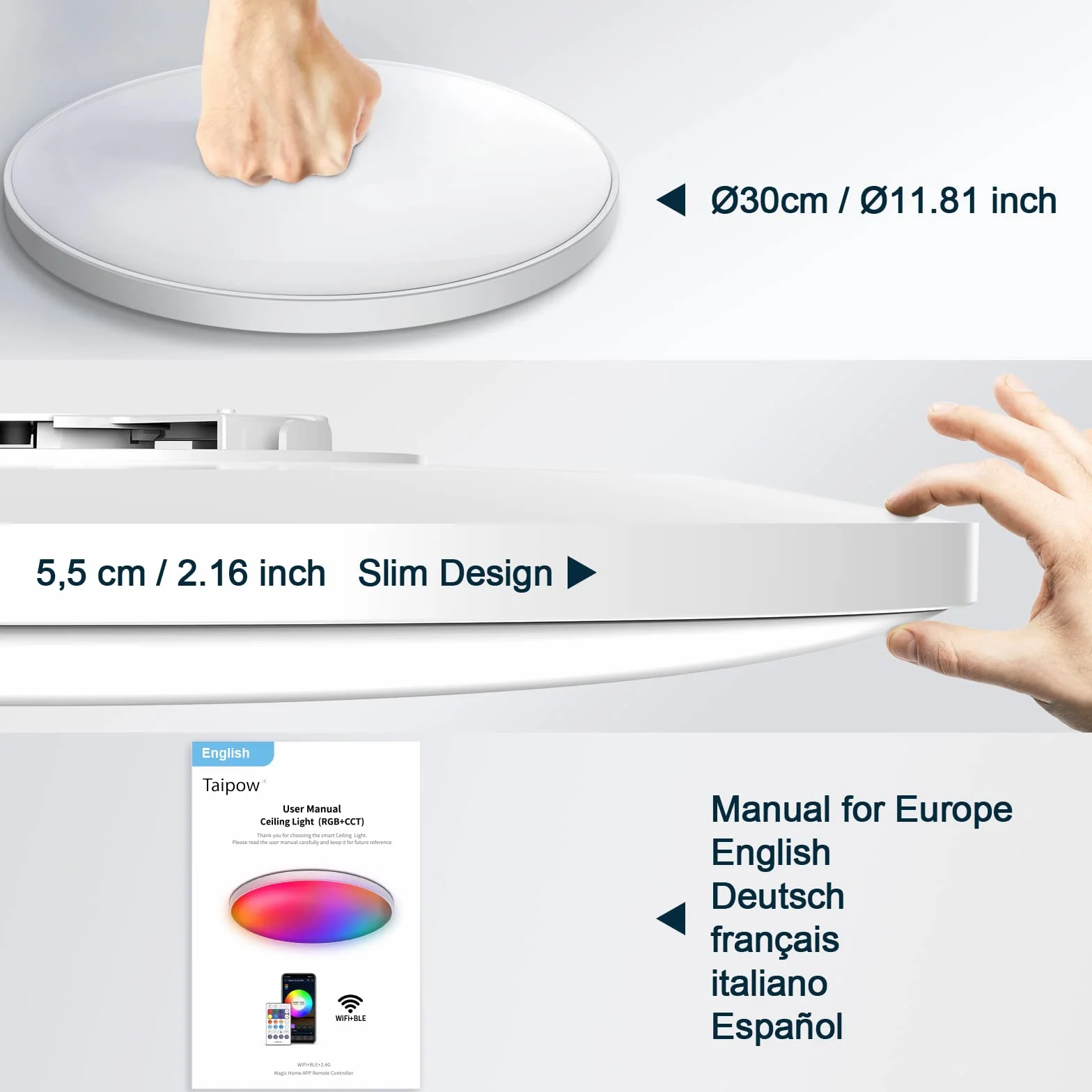 Alexa LED Lampa Sufitowa, 30W 2200LM Smart Lampy Sufitowe z Pilotem, Dimmable RGB Colour Changing Flush Lighting Dla Sypialni Pokój Dziecięcy Przedpokój Balkon (2700-6500K)