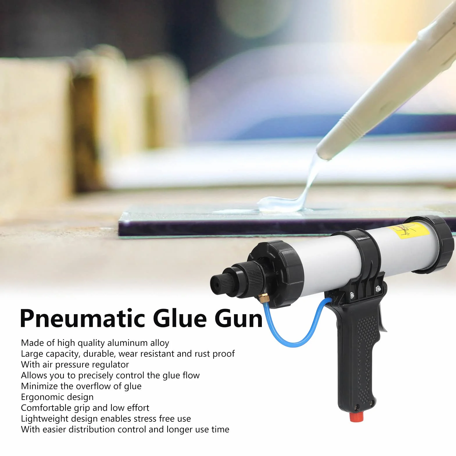 Yctze Pistolet Pneumatyczny do Uszczelniania o Pojemności 310 Ml, Pneumatyczny Pistolet do Uszczelniania, Aplikator Silikonowego Szczeliwa z funkcją Ciągłego Uwalniania, Idealny Szkła, Fug,