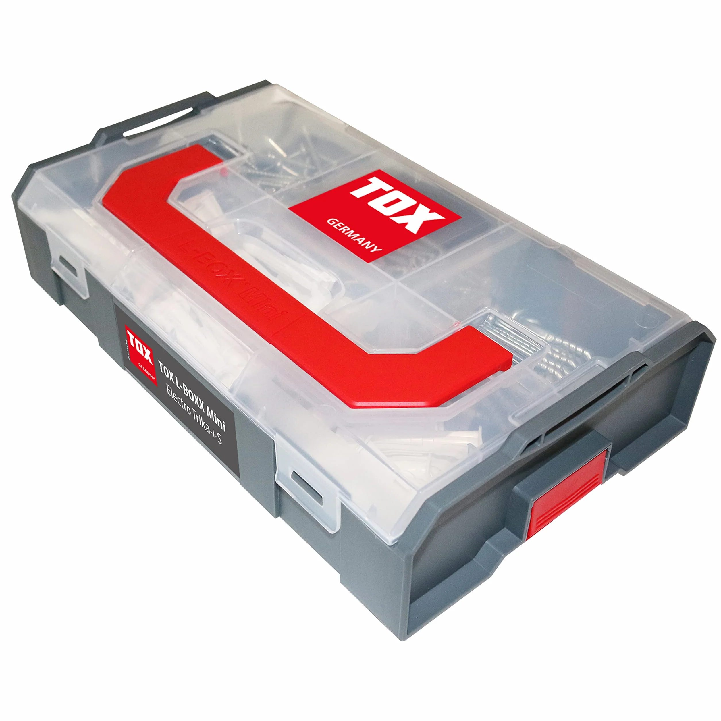 TOX L-BOXX Mini - Electro Trika + S, kompaktowe, efektywne pudełko na kołki rozporowe, podzielone na maksymalnie sześć przegródek, śruby i kołki do mocowania w prawie wszystkich materiałach