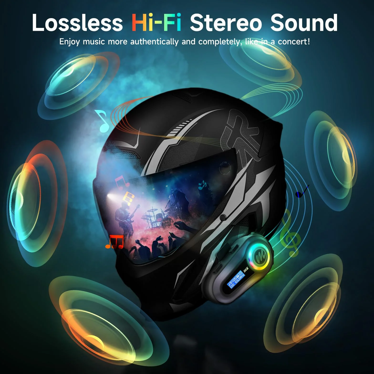 Moman Zestaw słuchawkowy do kasku motocyklowego H4M z ekranem LCD 6 EQ Bezprzewodowe 5.3 HiFi Stereo Radio FM AI Voice
