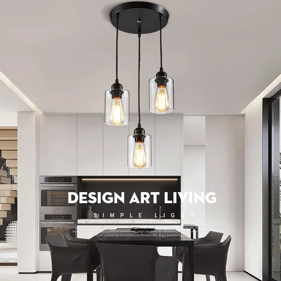 Retro 3 światła oświetlenie wisiorka, Podstawa Loft Loft Loft przemysłowe wyposażenie lamp wiszących, z szklanym matowym czarnym żyrandolą, do kuchni, wiejskiej restauracji kawiarni