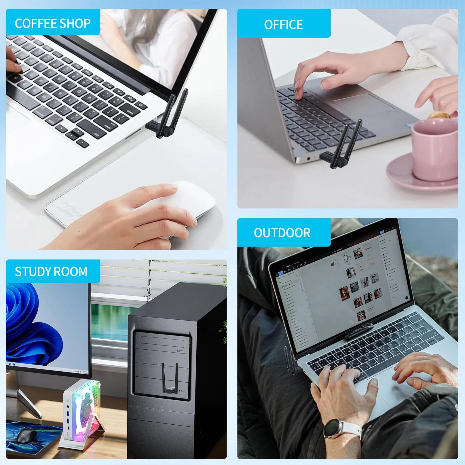 Dongle Bluetooth 5.4, długodystansowy adapter Bluetooth USB 150 m Multi-Directional Bluetooth antena Niska latencja do komputera Laptop Słuchawki Mysz Kontroler Smartfon Tablet Windows 11/10/8.1/7