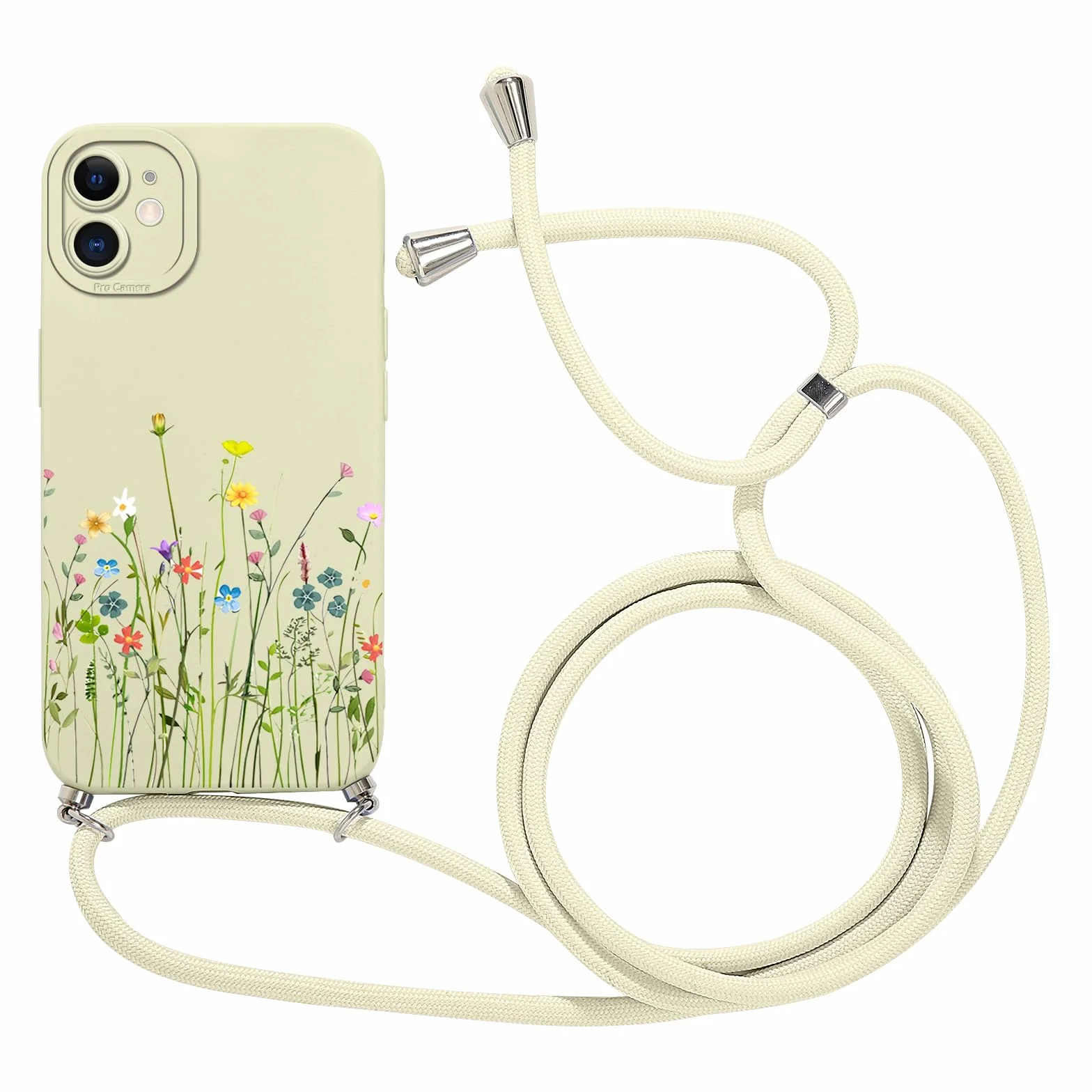 Smycz do iPhone'a 12 6.1", etui silikonowe TPU z kwiatami, ochronny futerał