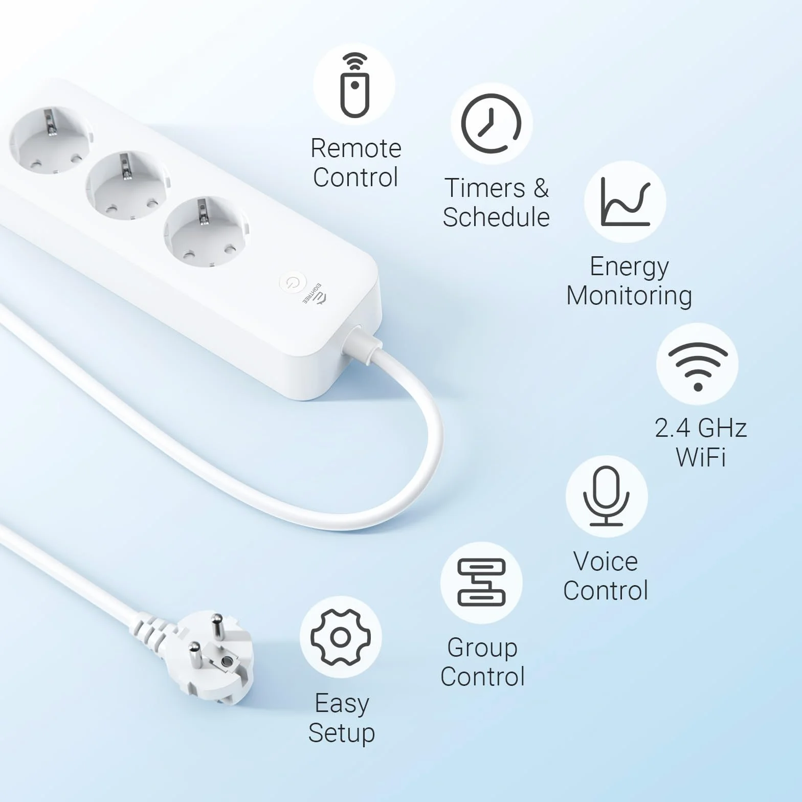 Eightree Smart WLAN Listwa Zasilająca 3x AC Gniazdko z Pomiar Zużycia Prądu Pilot 16A 1.5m Alexa Google Home SmartThings