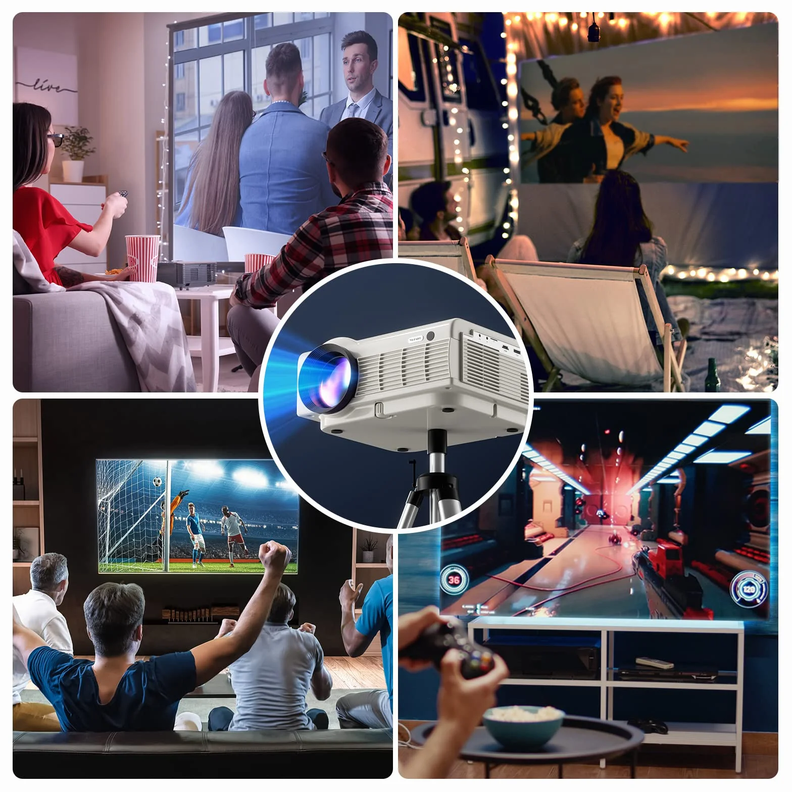 Projektor YEZMEK 5G WiFi Bluetooth Native 1080P Full HD, mini projektor LED 4K, projektor kina domowego, kompatybilny z telewizorem, smartfonem i tabletem, laptopem, HDMI, USB, TF.