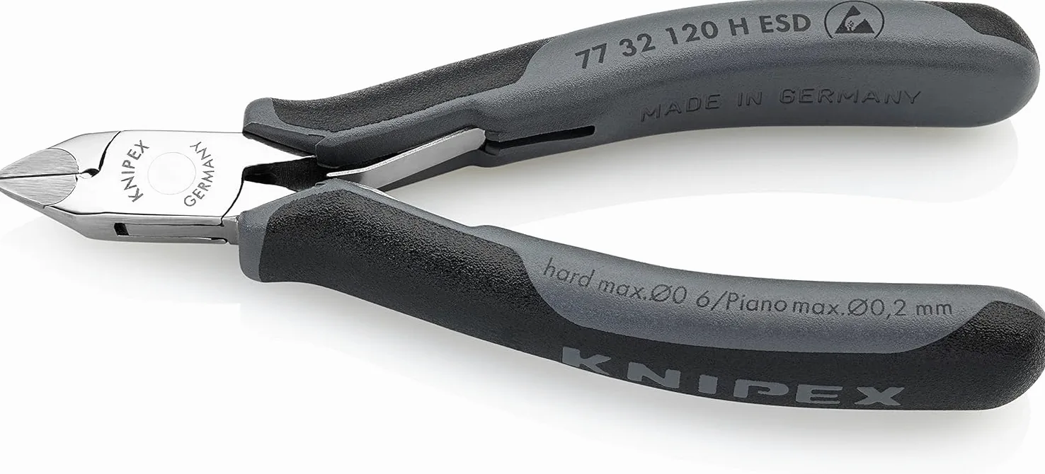 KNIPEX Szczypce tnące boczne dla elektroników z ostrzami z węglików spiekanych ESD z osłonkami wielokomponentowymi 120 mm, 77 32 120 H ESD