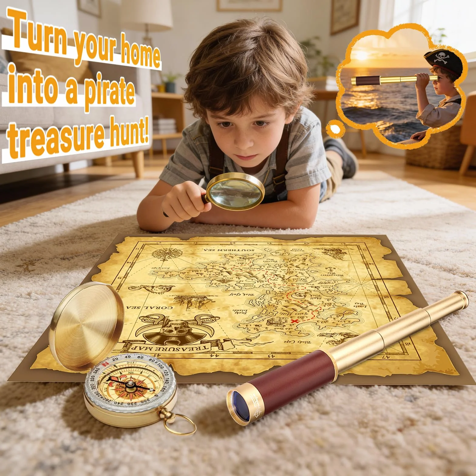 Monokularowy monokular, monokular w stylu retro, z mapą skarbów 25 x 30, możliwość powiększenia, vintage, kapitan Jack Spyglass BAK-4, luneta dla dzieci, składana, przenośna, monokular, na