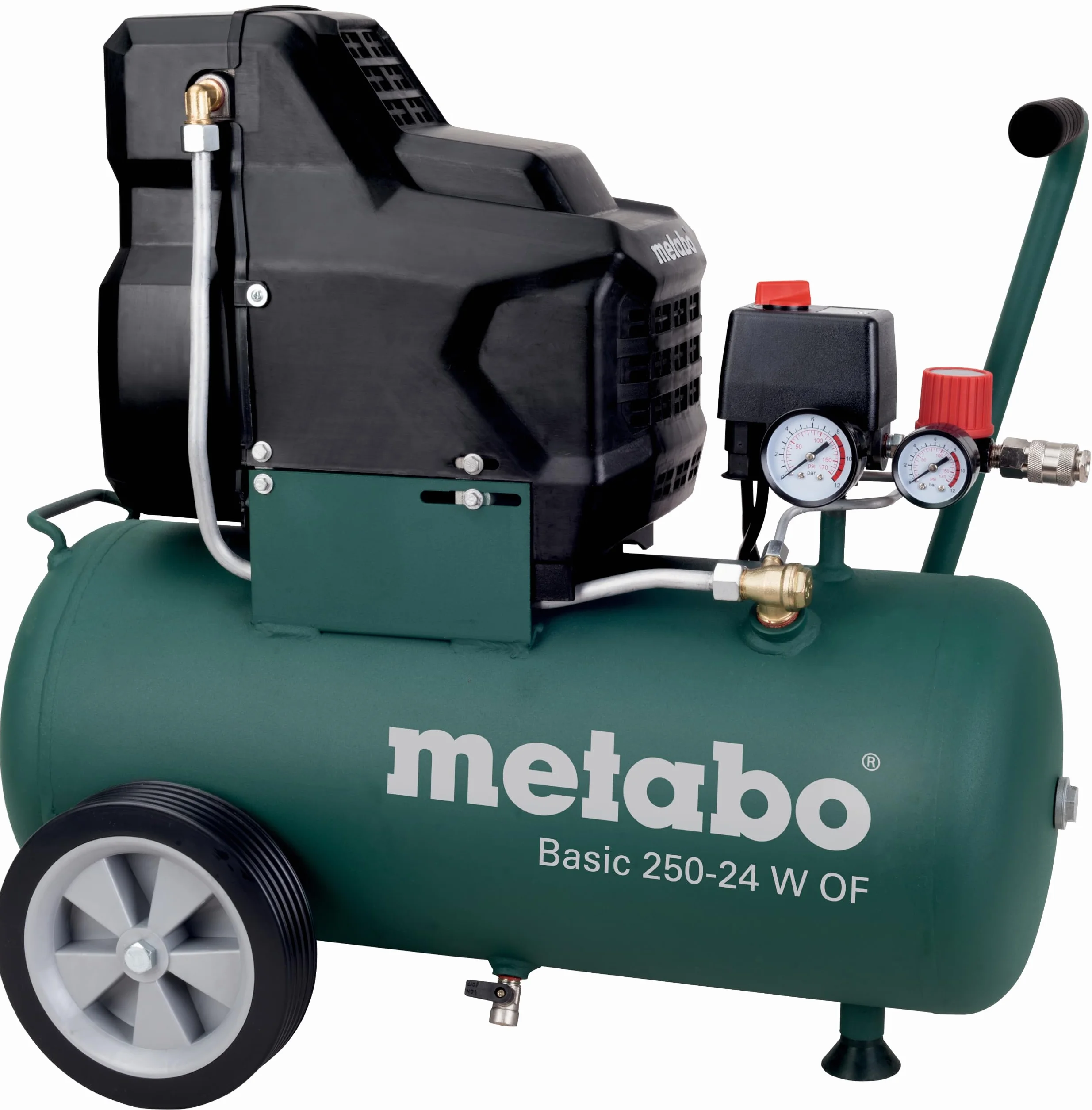 Metabo kompresor Basic 250-24 W OF – 601532000 – Kompresor z mocnym silnikiem i zbiornikiem o pojemności 24 l – Długość kabla 1,5 m