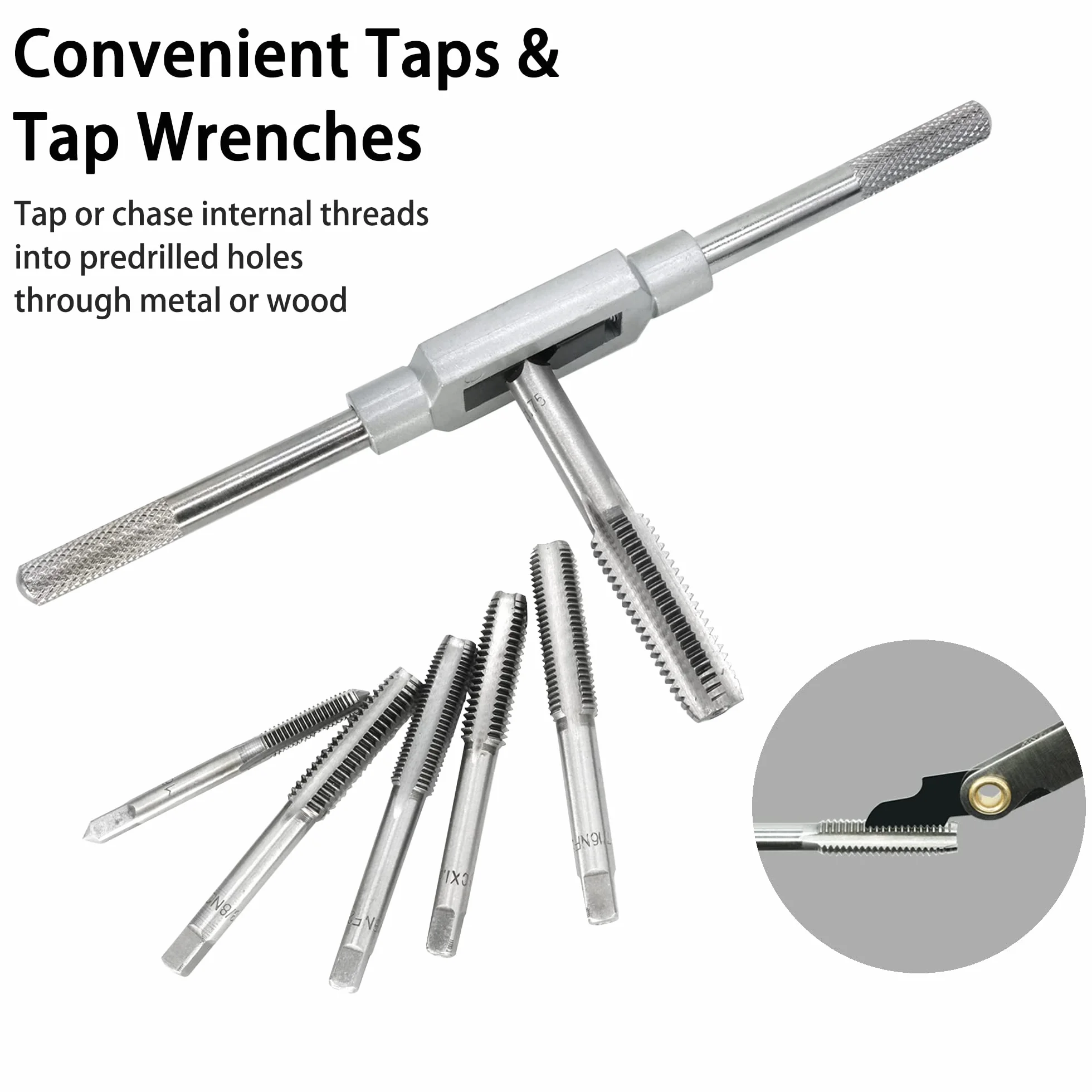 GMTOOLS Zestaw 110 sztuk, standardowy zestaw narzędzi do gwintowania M2-M18 z regulowanymi uchwytami, akcesoriami i etui do przechowywania, zestaw gwintów zewnętrznych i wewnętrznych