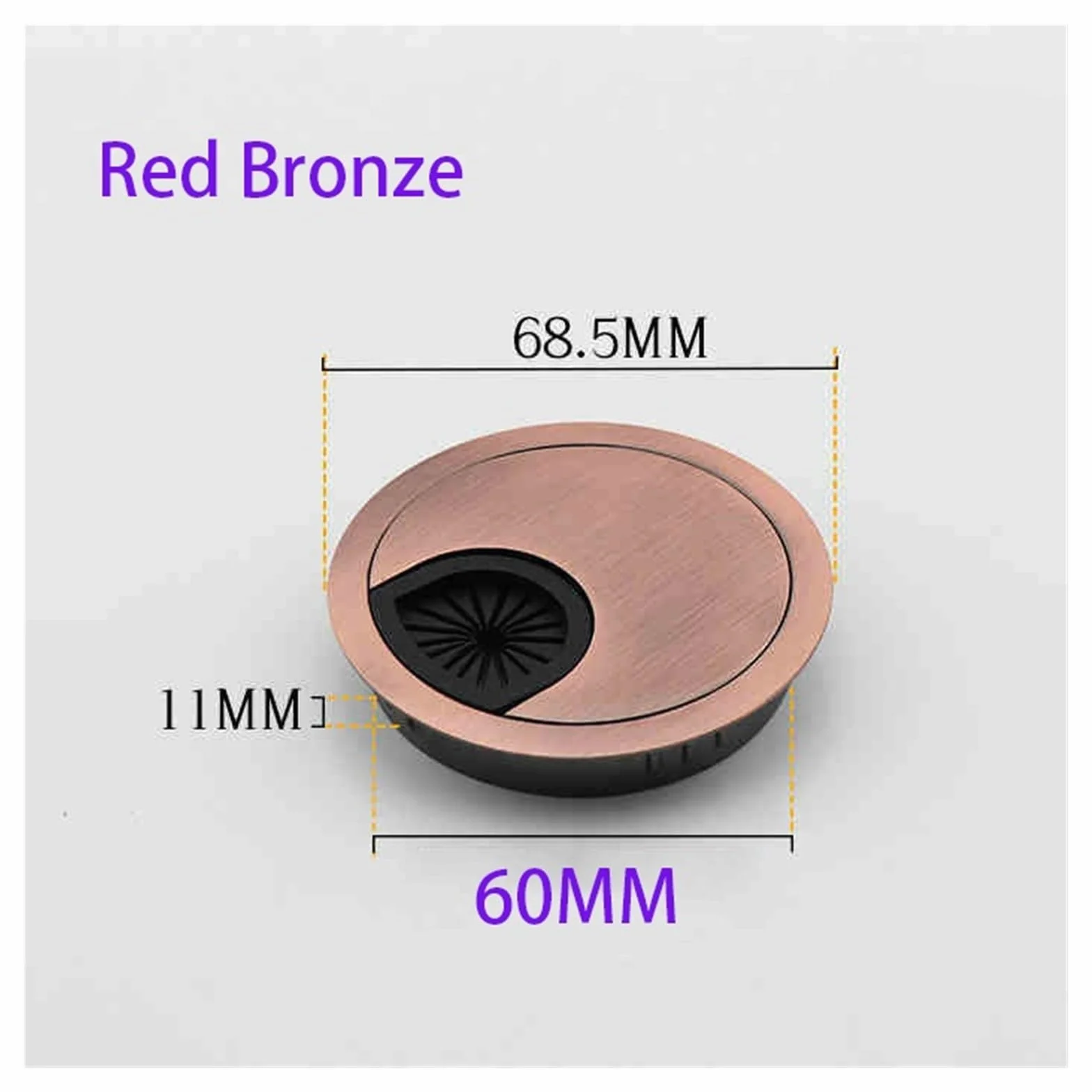 1-8 szt. Zinc Alloy Desk Cable Cover 50/53/60/80 mm okrągły uchwyt do zarządzania przewodami komputerowymi (60 mm czerwony brąz, 8 szt.)