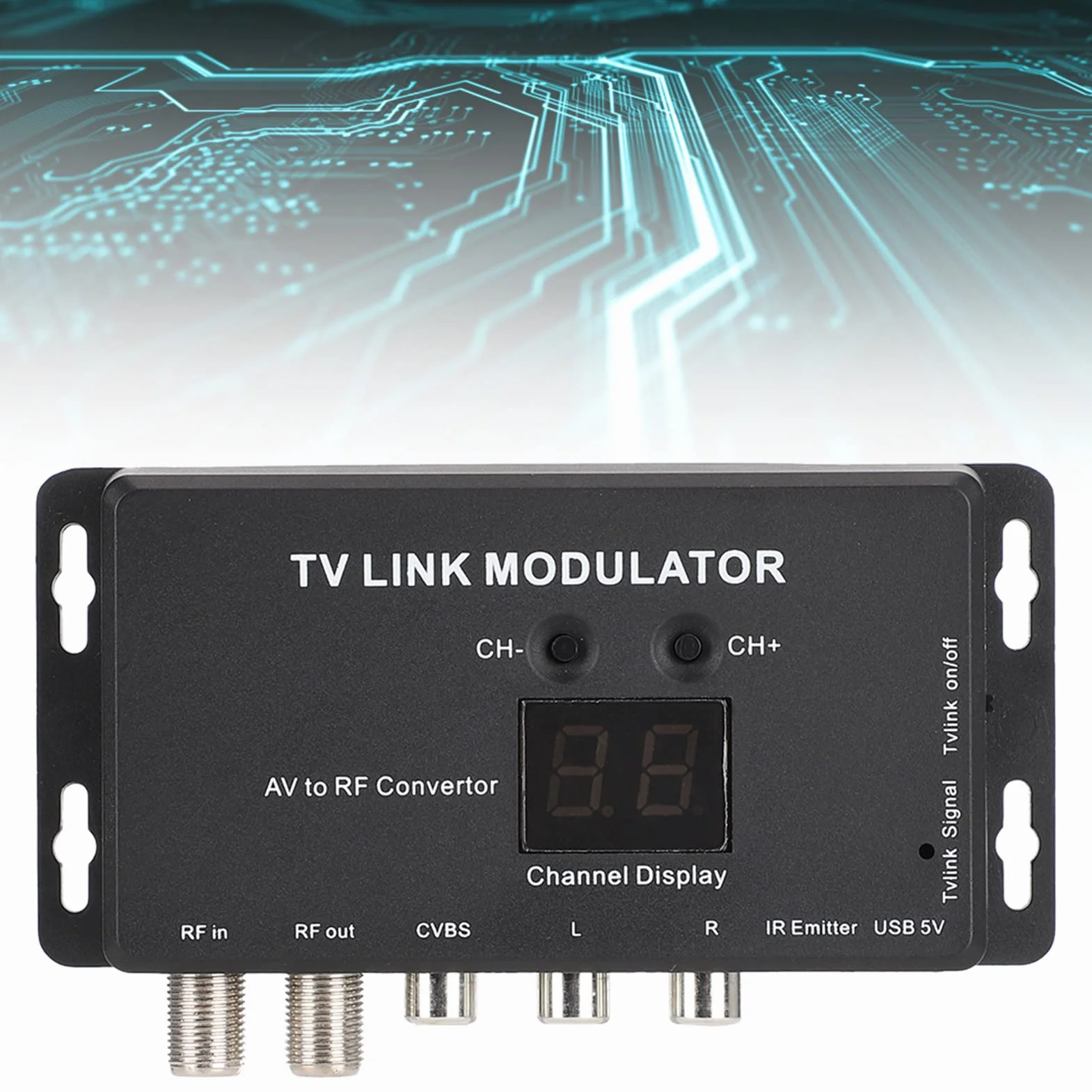 Modulator UHF TM70 Konwerter AV na RF Przedłużacz IR Wyświetlacz Kanałów Czarny 1W USB 5V