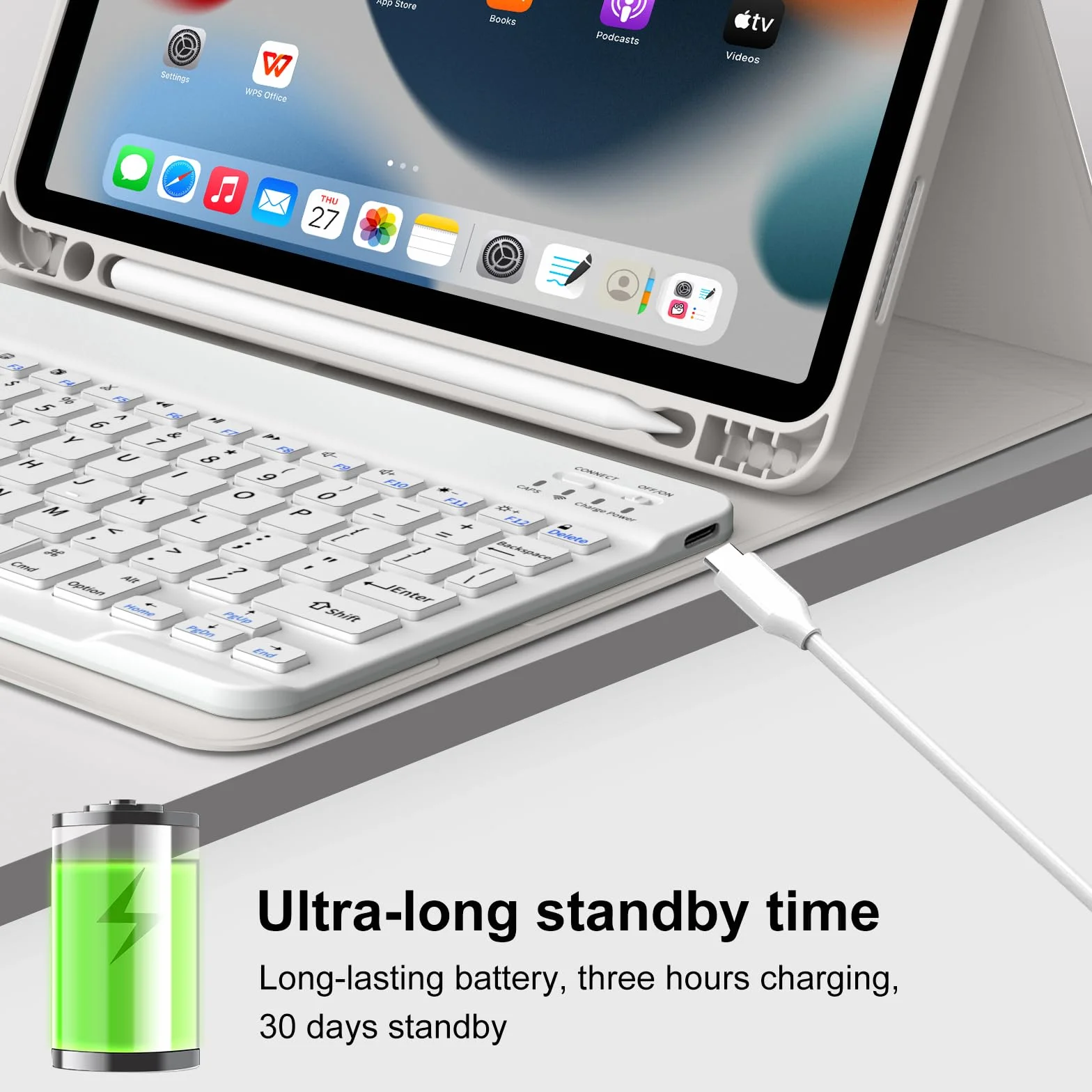 Etui z klawiaturą dla iPad 11 cali 2025 A16 & iPad 10 gen 10,9 cala 2022, miękka TPU, zdejmowana Bluetooth, Szary