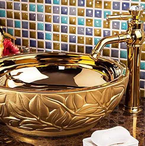 Ceramiczna umywalka nablatowa, okrągła umywalka nablatowa do eleganckiej dekoracji hotelu i domu