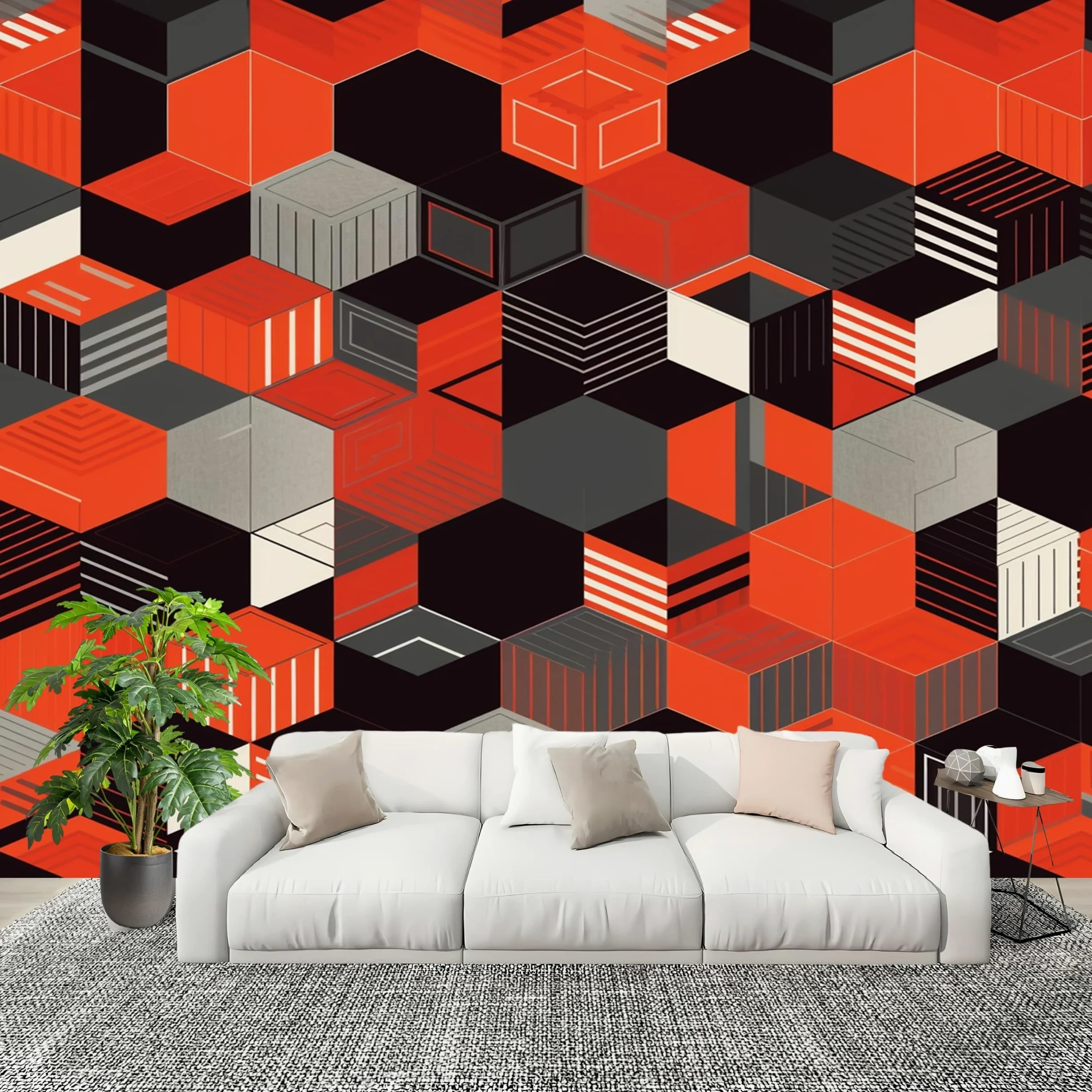 Duży mural ścienny tapeta z włókniny geometria nowoczesny plaster miodu abstrakcyjny usuwalny wodoodporny mural do wnętrz dekoracja ścienna tapeta pomarańczowy kolor nowoczesna i stylowa dekoracja