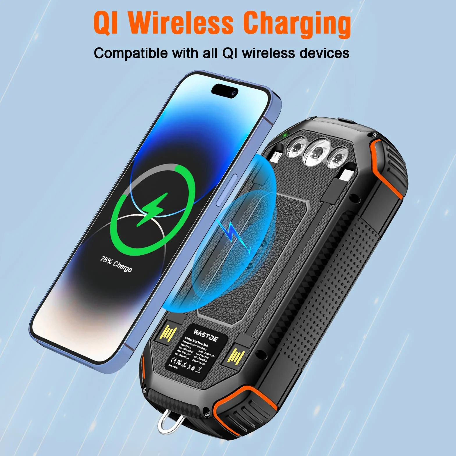 Power Bank Solar 26800 mAh USB-C 15 W Szybkie Ładowanie 4 Wyjścia Latarka