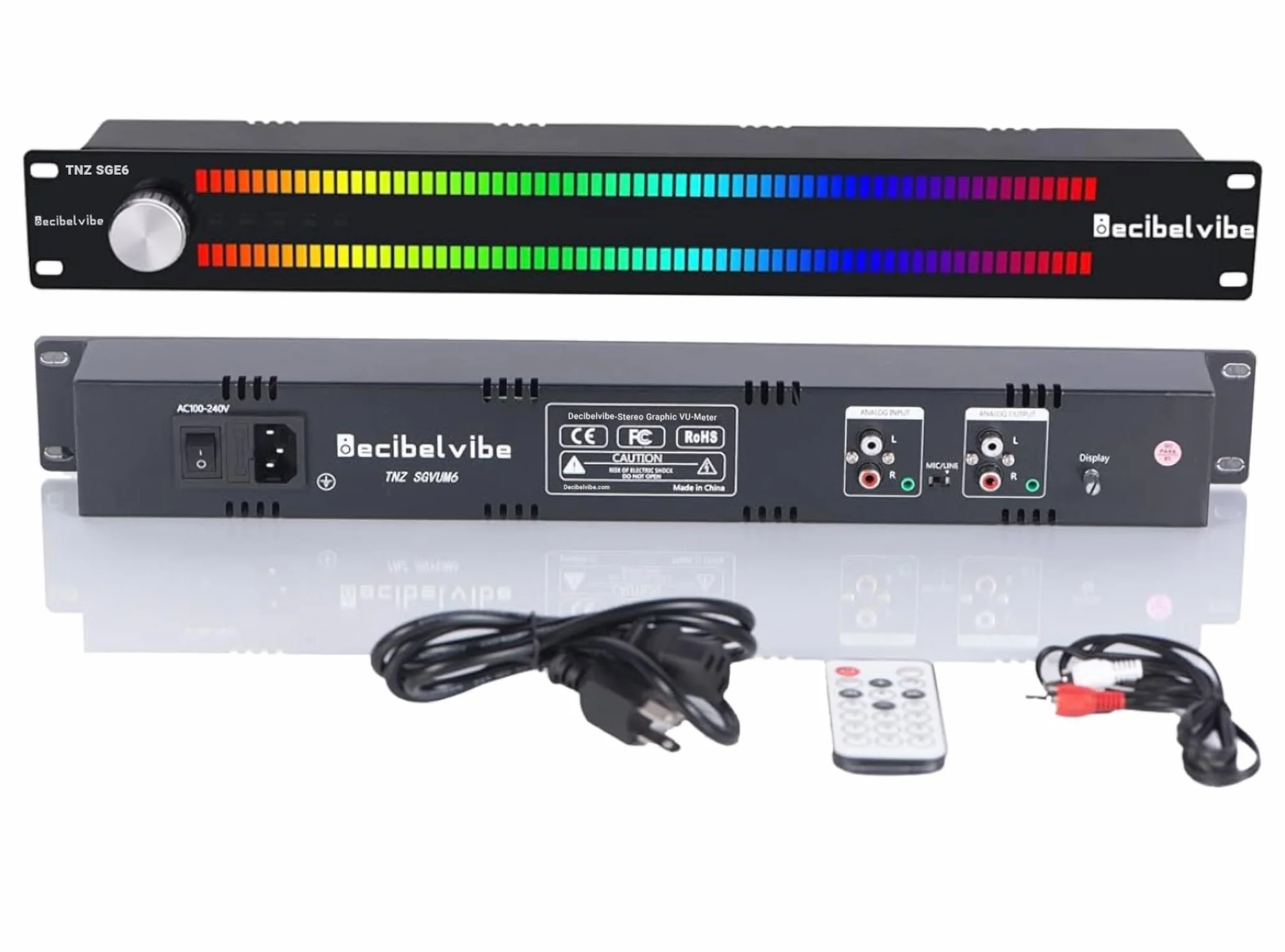Decibelvibe TNZ SGVUM6 Miernik audio graficzny VU z wejściem i wyjściem RCA/3,5, bezprzewodowe wejście przez wbudowany mikrofon, 19 kolorów srebrny