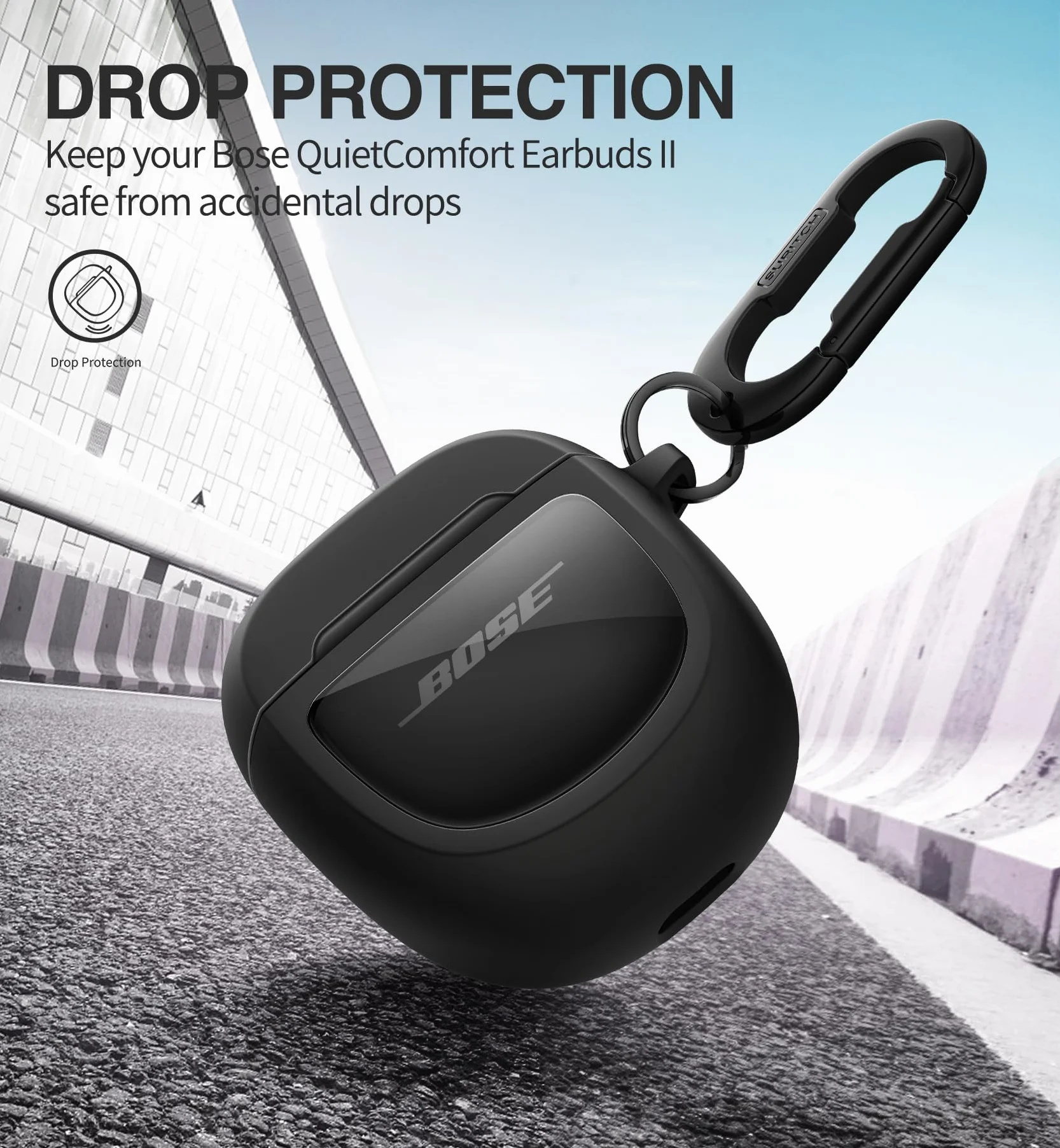 Bose Przezroczyste etui ochronne TPU do QuietComfort II 2022/Ultra 2023/Ultra Earbuds 2. generacji 2025 z karabińczykiem