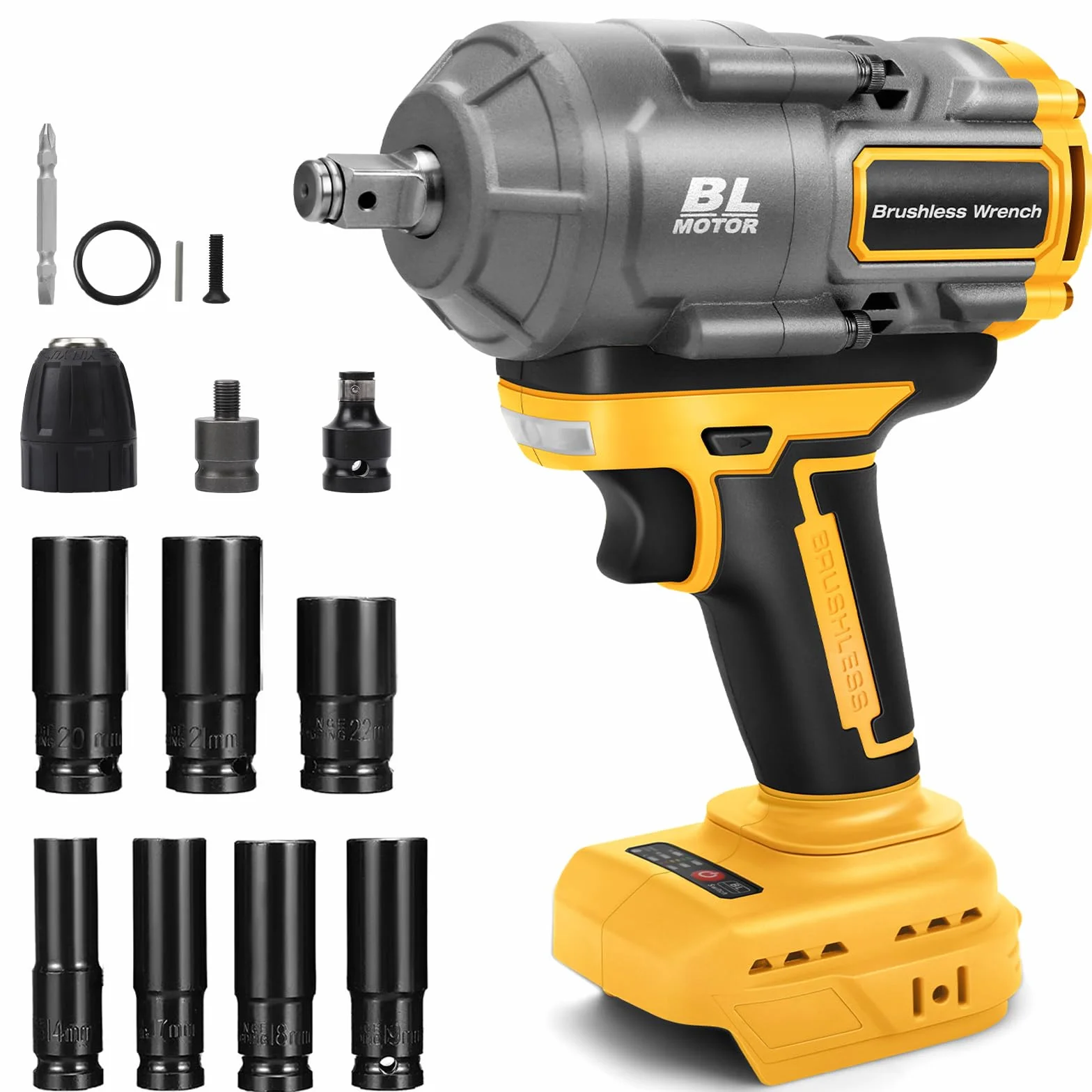 Akumulatorowa wkrętarka udarowa kompatybilna z Dewalt 18 V 20 V, 1100 Nm wkrętarka udarowa 1/2 cala, bezszczotkowy klucz udarowy z adapterem klucza nasadowego (bez akumulatora)
