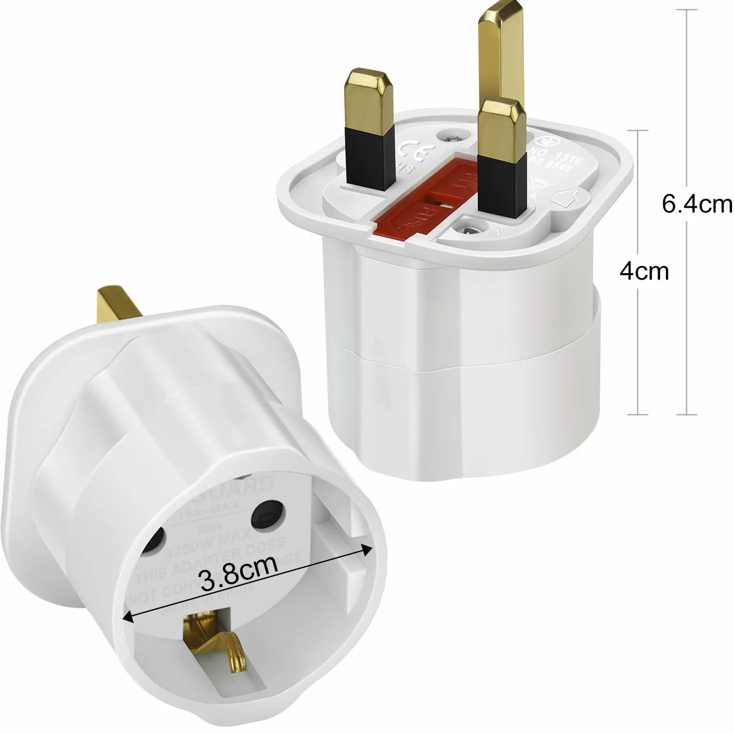 VGUARD UK adapter podróżny, 6 sztuk, wtyczka Anglia, wtyczka podróżna, wtyczka Schuko UE do UK - biały