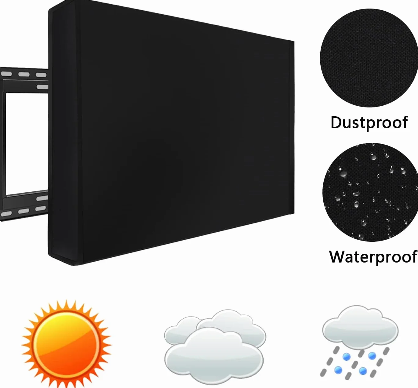 MaxAwe Osłona TV do użytku na zewnątrz, odporna na warunki atmosferyczne, uniwersalna folia ochronna na wyświetlacz o wymiarach 148 x 95 x 14 cm, odporna na warunki atmosferyczne, czarna