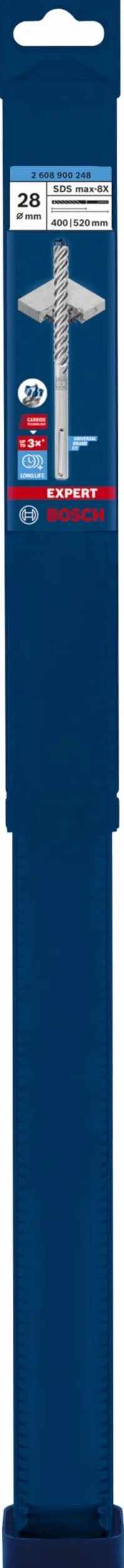 Bosch Professional 1x Wiertła udarowe EXPERT SDS max-8X (do Miękki kamień; Twardy kamień; Beton; Beton zbrojony; Betonowy blok konstrukcyjny, Ø 28,00x520 mm, Akcesoria Wiertło do młota)