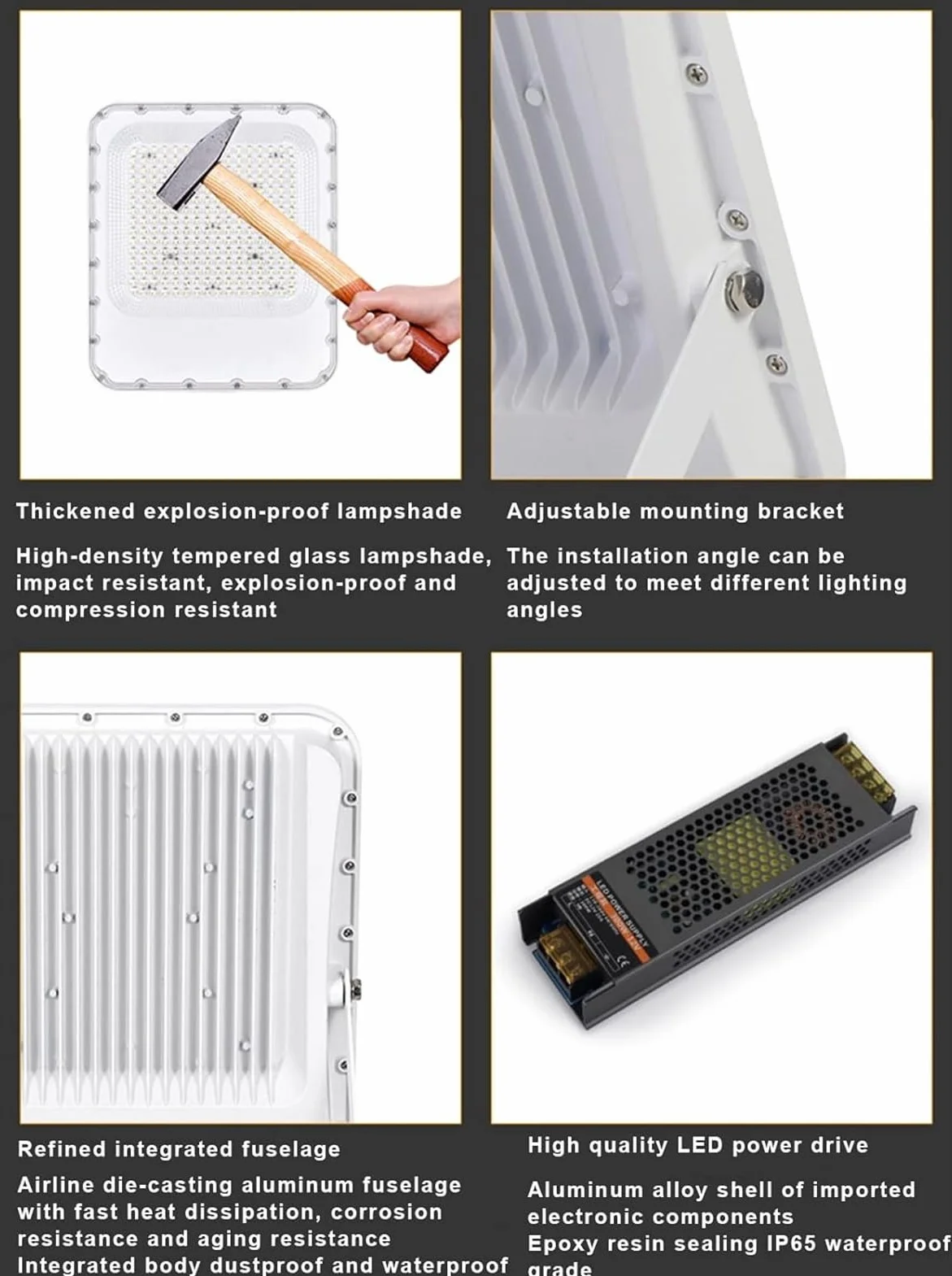 lampy solarne, Ochrona przed przepięciami i piorunami IP66 4KV, zewnętrzne białe oświetlenie robocze do ogrodu garaży(150W)