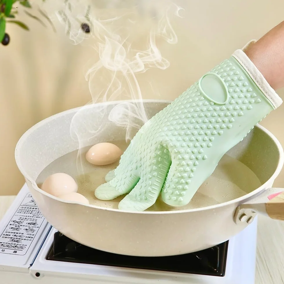 Silikonowe rękawice żaroodporne do użytku domowego, długie bawełniane, mikrofalówki, piekarnika, pieczenia, grillowania(2Pcs C)