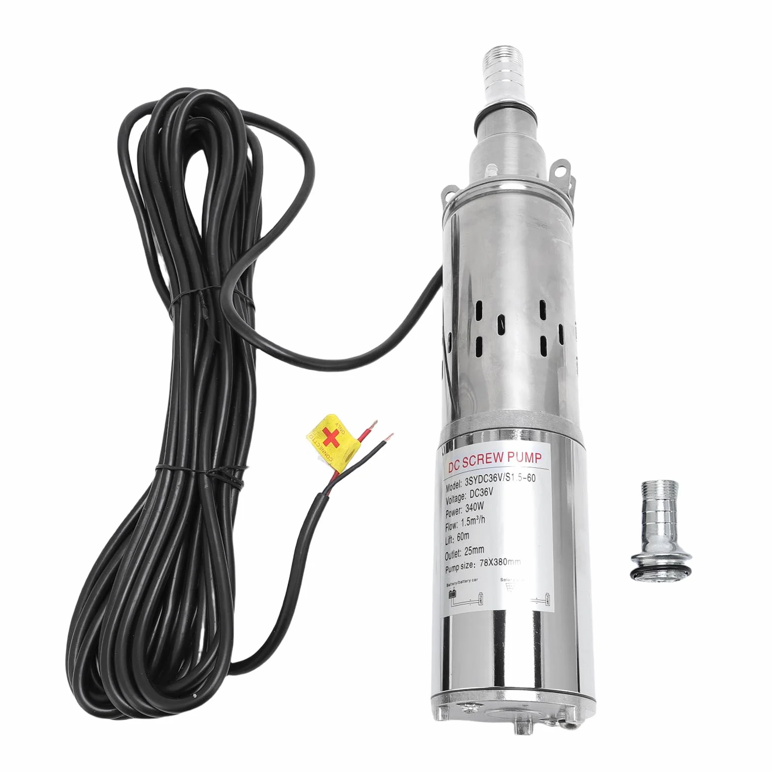 FTVOGUE Słoneczna Zatapialna Pompa Wodna Pompa Głębinowa ze Stali Nierdzewnej 340 W 25 Mm Wylot 60 M Głowica 1,5 M3h do Kształtowania Krajobrazu Nawadnianie Ogrodu Transfer Wody W Gospodarstwie
