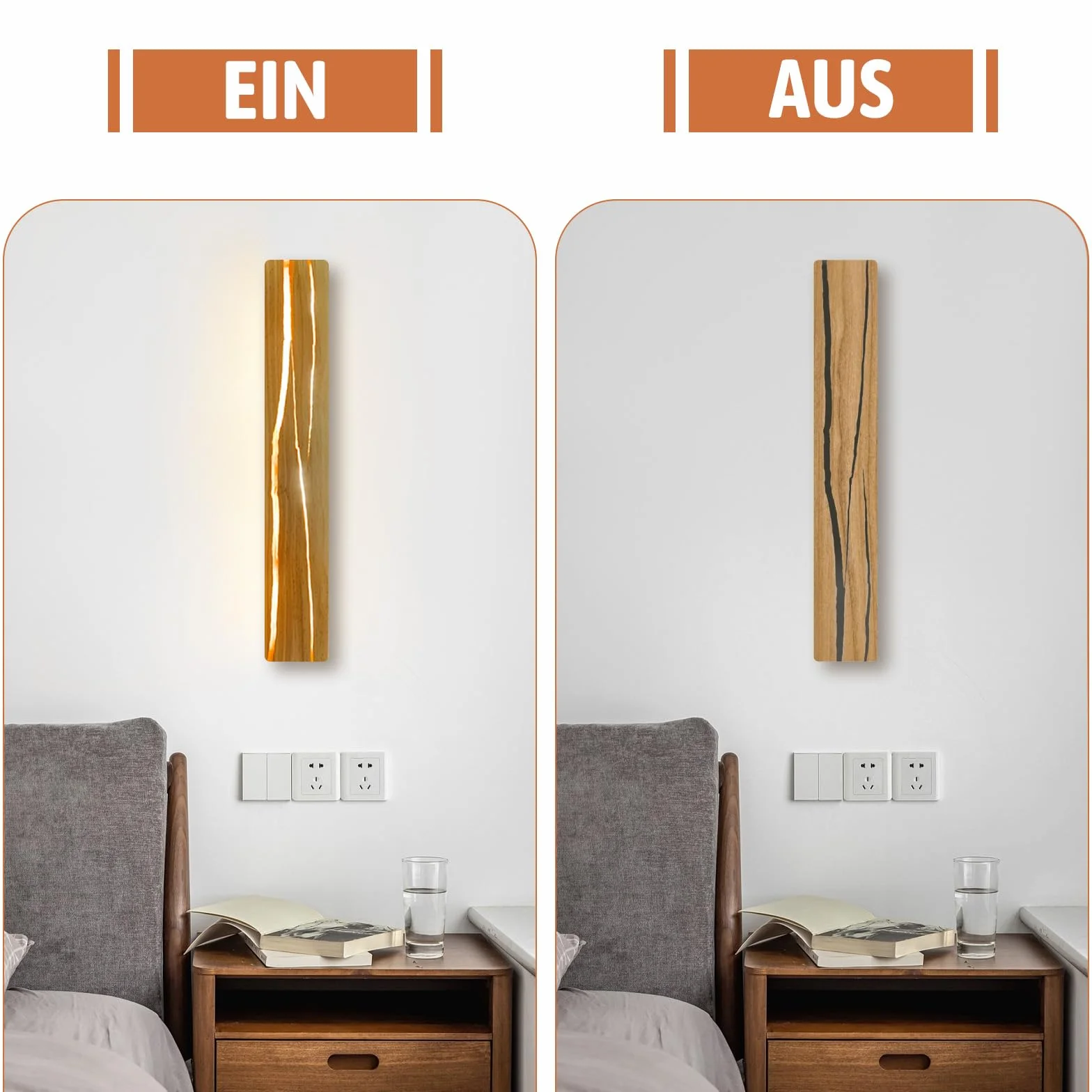 ZMH drewniana lampa ścienna LED, 8 W, drewniana, ciepła biel, do sypialni, na korytarz, schody oraz jako oświetlenie wewnętrzne lub lampa nocna.