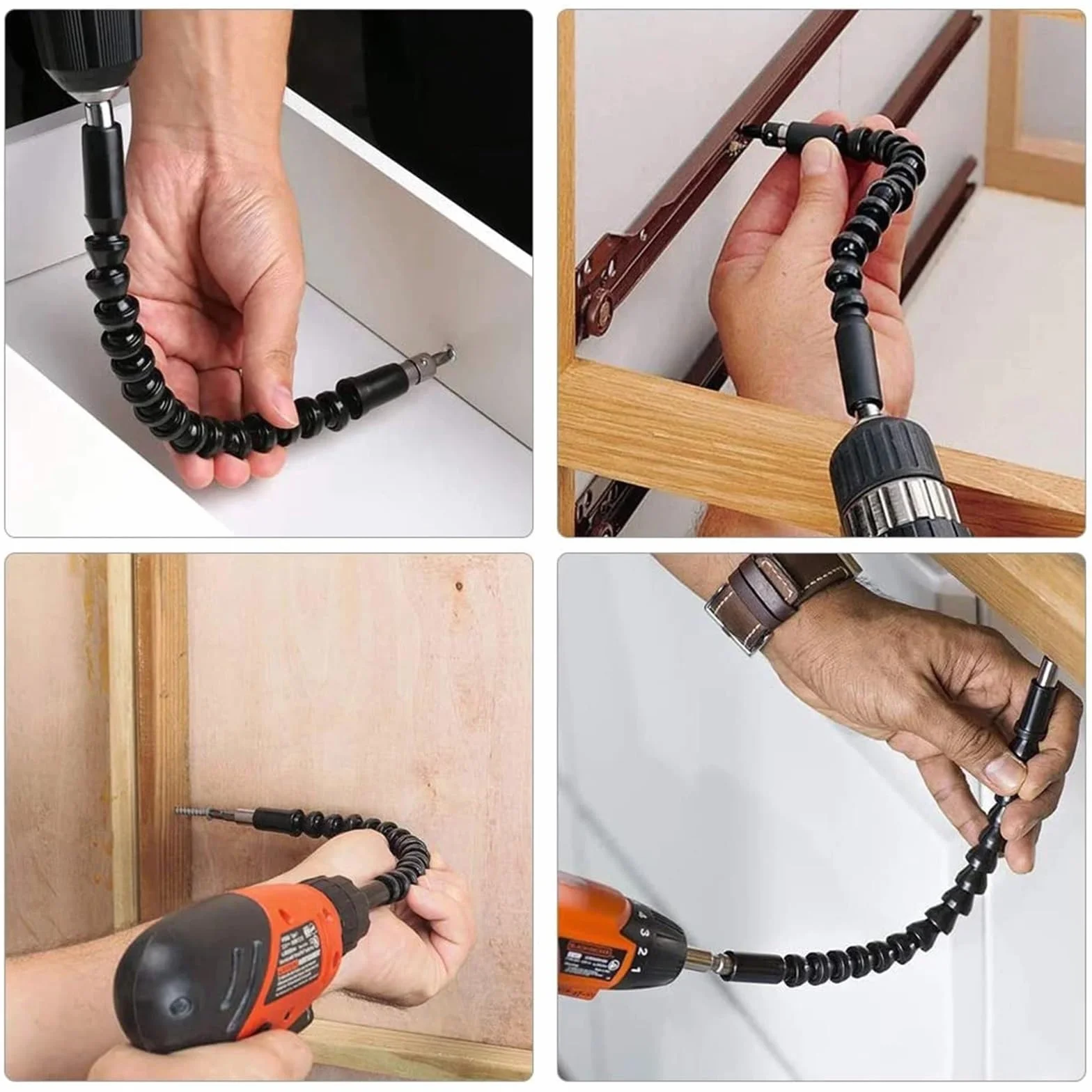 Adapter przedłużki wiertła, Elastyczna przedłużka do wiertarki i wkrętarki z trzpieniem sześciokątnym 1/4 cala, czarna, różne rozmiary(200mm and 295mm)