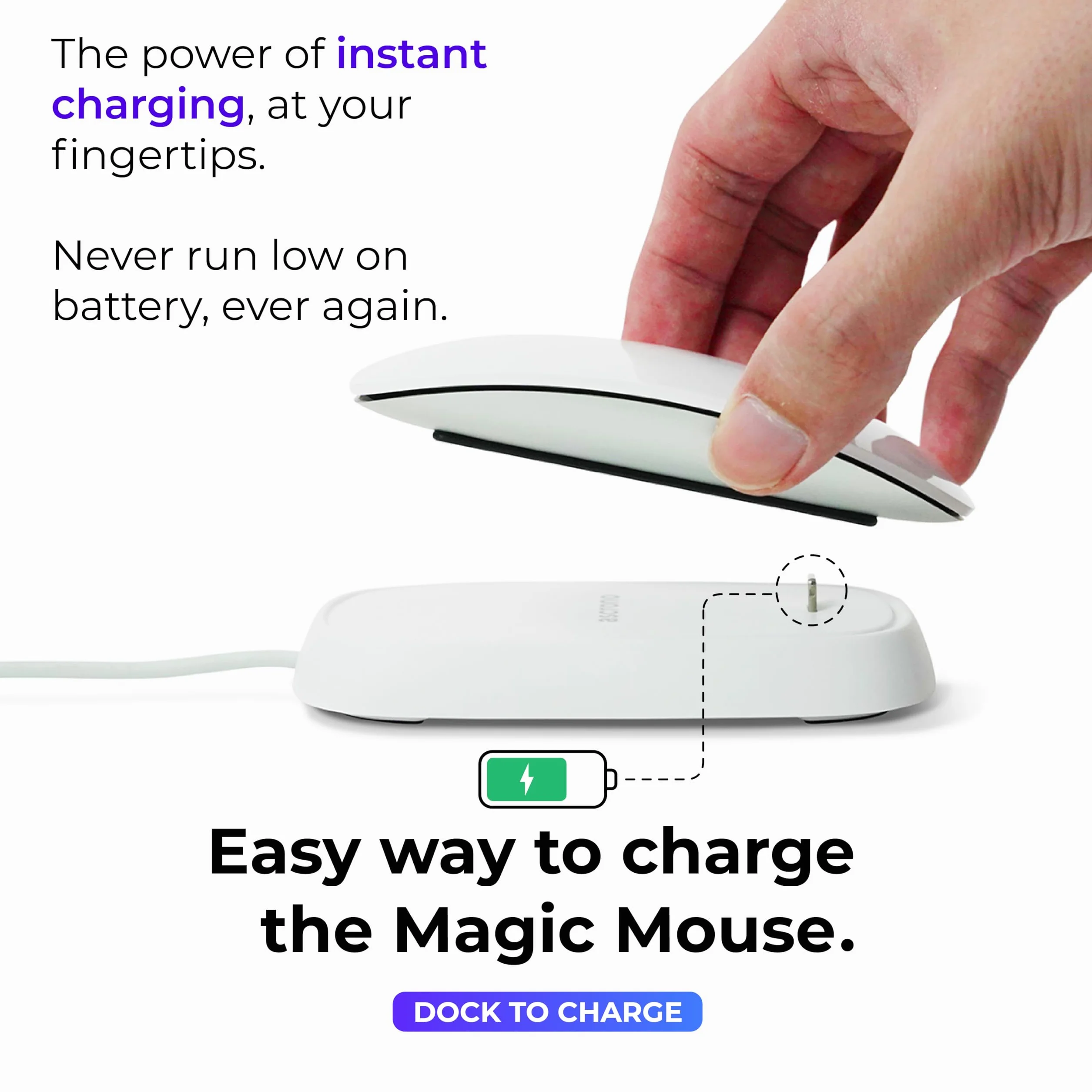 Ascrono Stacja ładująca do Magic Mouse biała z kablem USB-C 1,5 m
