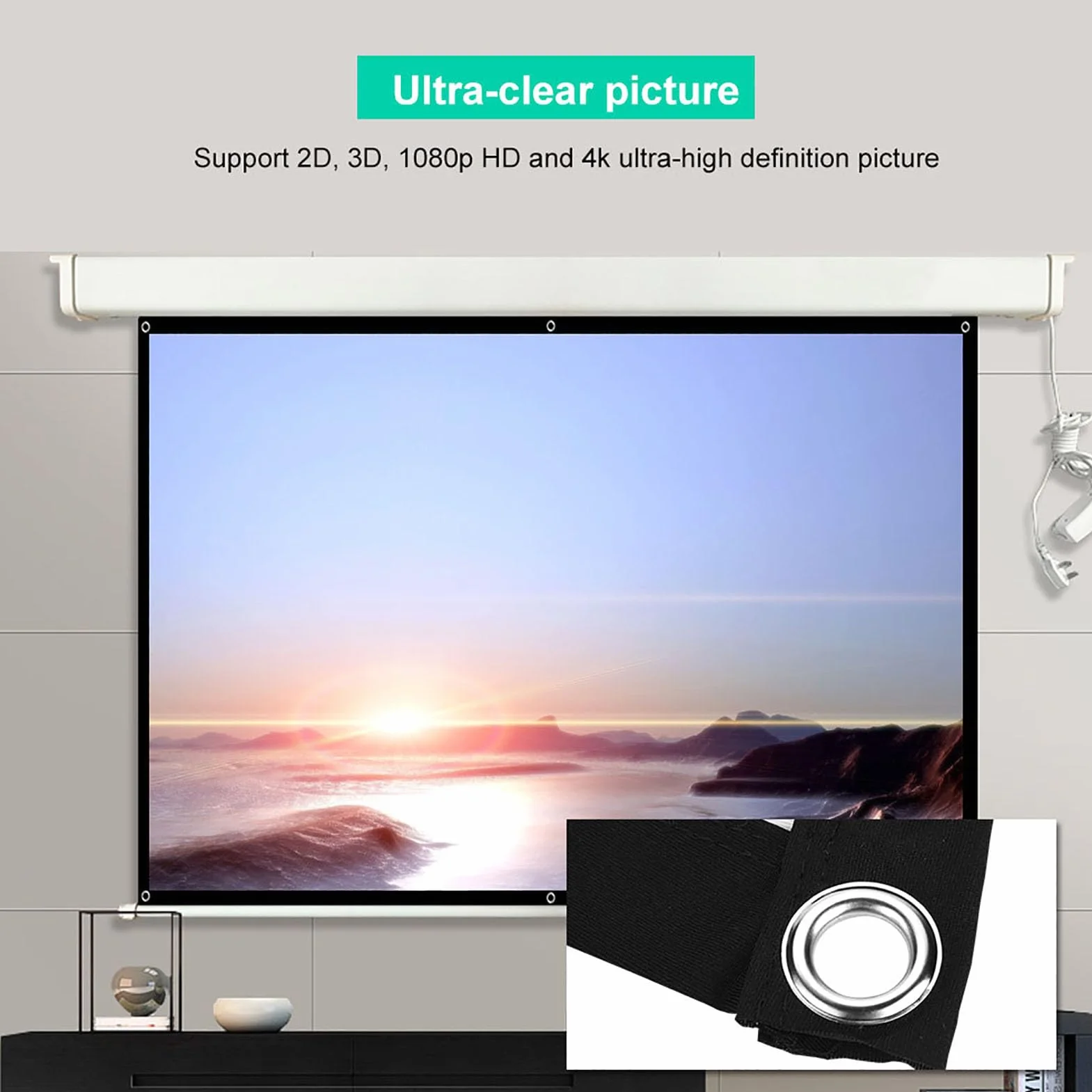 1080P HD Ekran Projekcyjny Przenośny Ekran Projekcyjny 3D 4k Ekran Projekcyjny Zasłony do Kina Domowego Sala Lekcyjna Konferencja 60-100 Cal Ekran Projekcyjny Biały(84 cale)