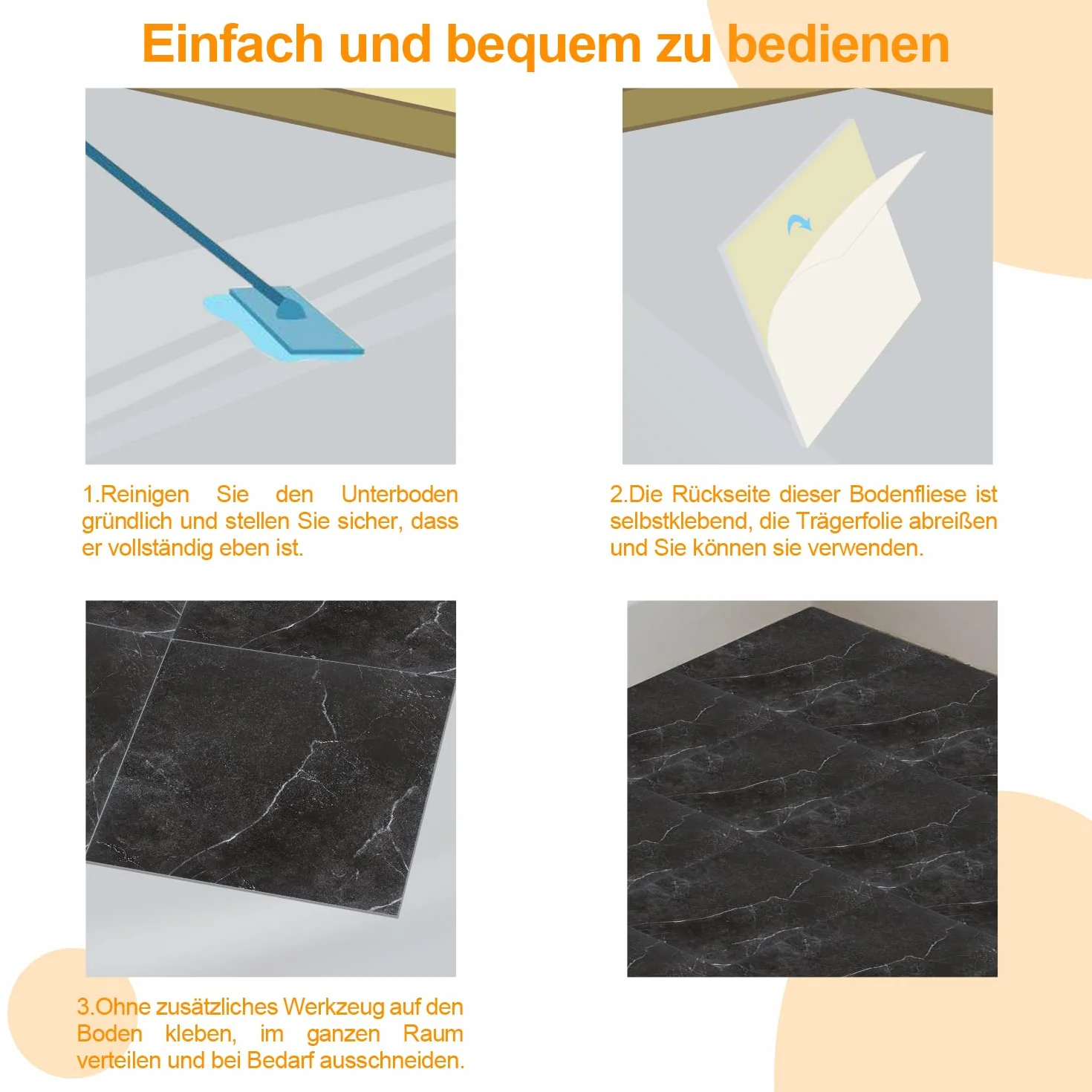 Sonnewelt Wykładzina podłogowa z PCW, samoprzylepna, ok. 4 m², 44 płytki, podłoga winylowa, antypoślizgowa, wodoodporna, 30 x 30 cm, laminat, deski podłogowe, płytki winylowe do ogrzewania