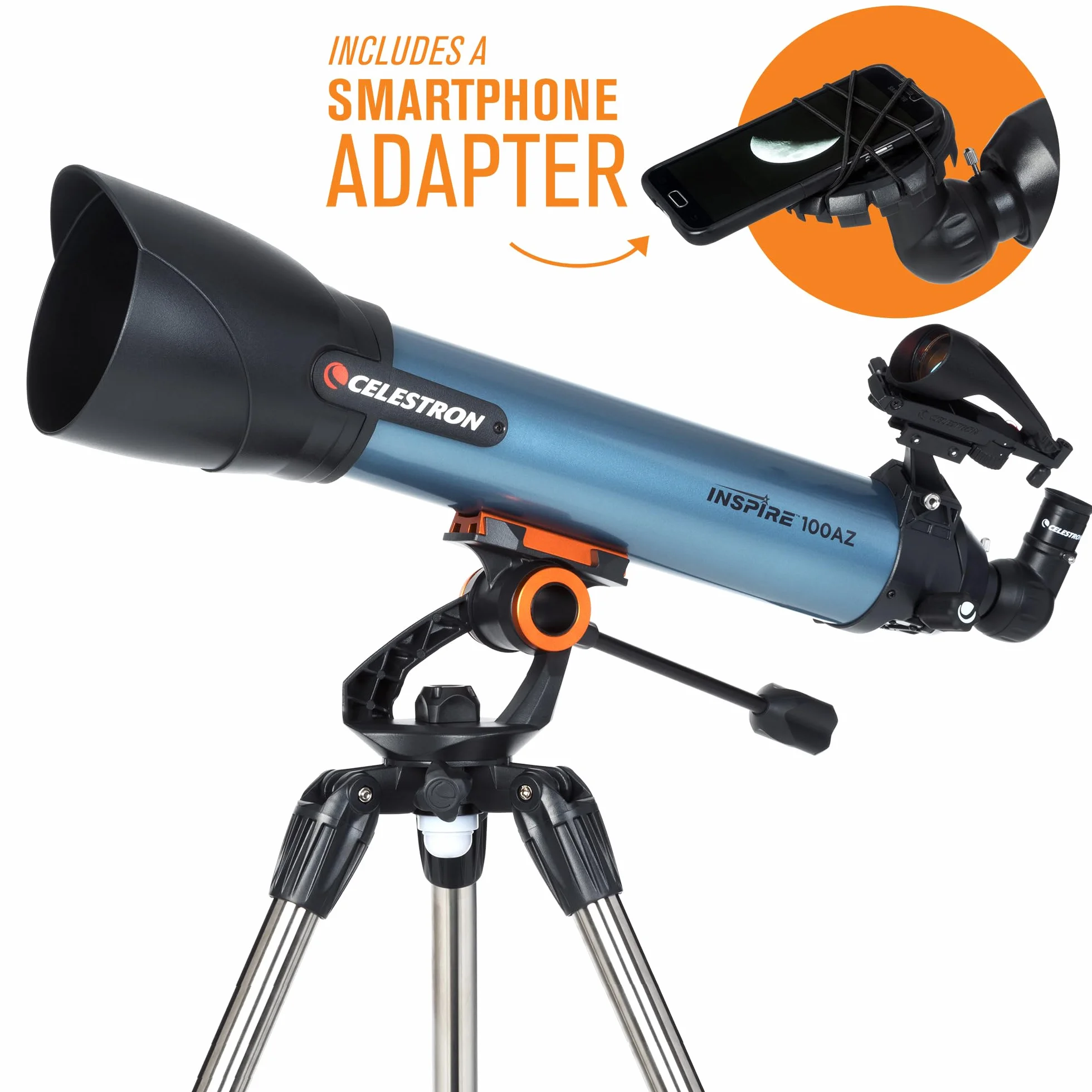 Celestron Inspire 100AZ Teleskop refrakcyjny z adapterem do smartfona niebieski