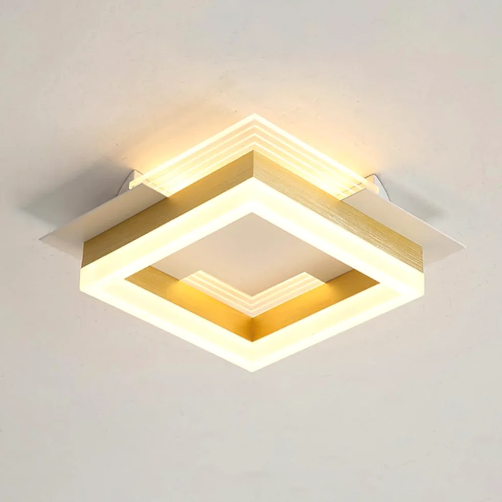 Nowoczesna Sufitowa Led 20 W, Sufitowa Do Korytarza, Półpłaska, Żyrandol Akrylowy W Kolorze Złotym, Do Montażu W Korytarzu, Blisko Sufitu/Kwadrat/3000 Tys.