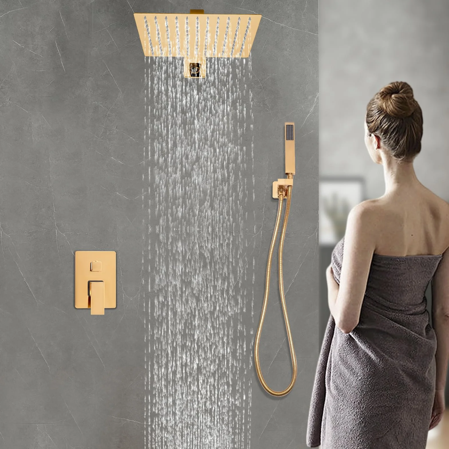 Zestaw prysznicowy z deszczownicą, stal nierdzewna, podtynkowy zestaw prysznicowy z deszczownicą