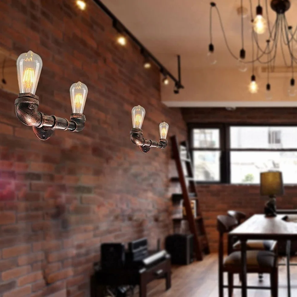 27, 2 głowice, w stylu vintage, żelazo, metalowa, lampa ścienna, lampa ścienna, wysoka przepuszczalność światła, oświetlenie wewnętrzne, do baru, kawiarni, restauracji, korytarza, korytarza