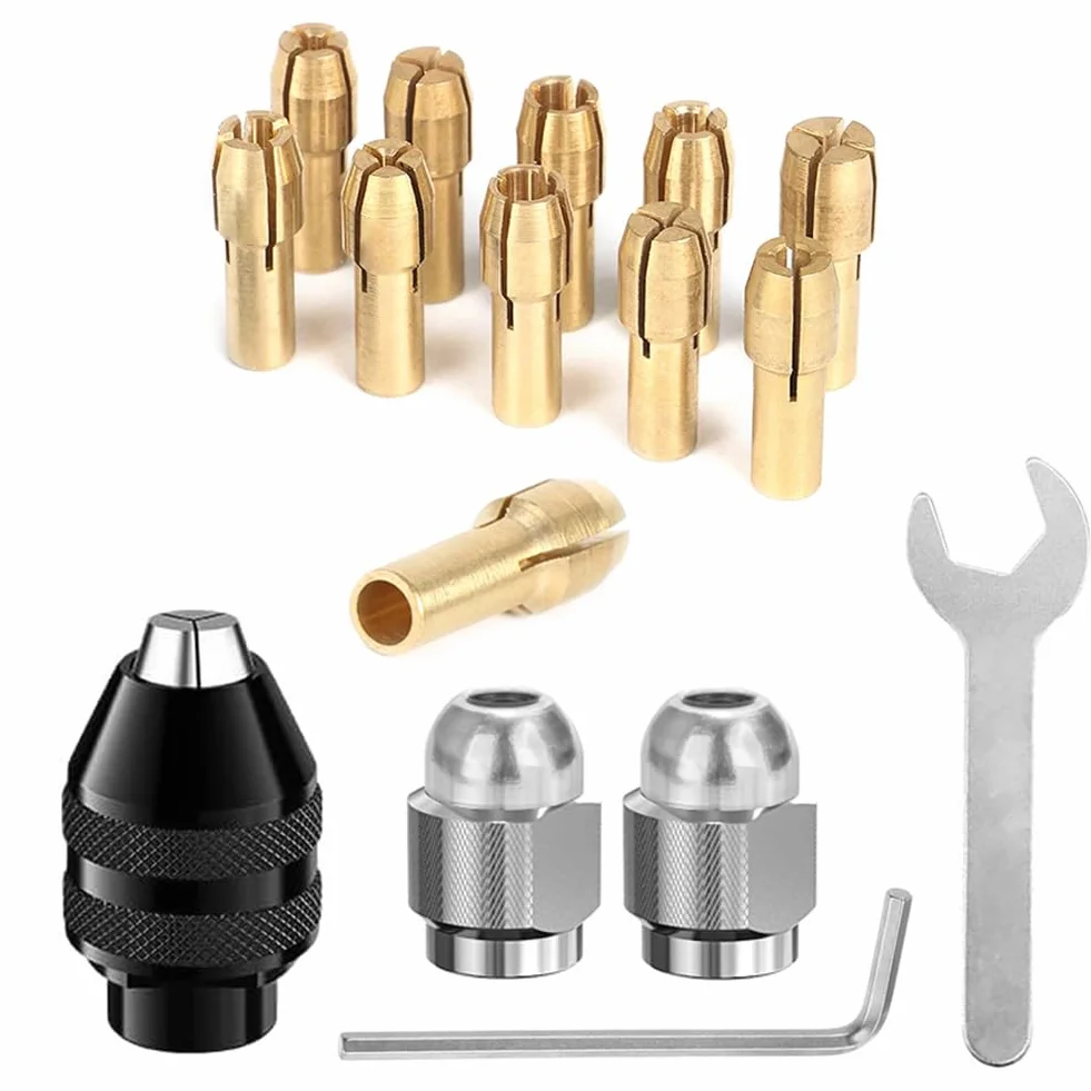 Zestaw 16 sztuk uchwytów wiertarskich, 1/32" do 1/8" 4486 szybkozmienny uchwyt wiertarski z zamiennikiem 4485 mosiężna tuleja zaciskowa metalowa (0,5 – 3,2 mm) adapter uchwytu wiertarskiego do