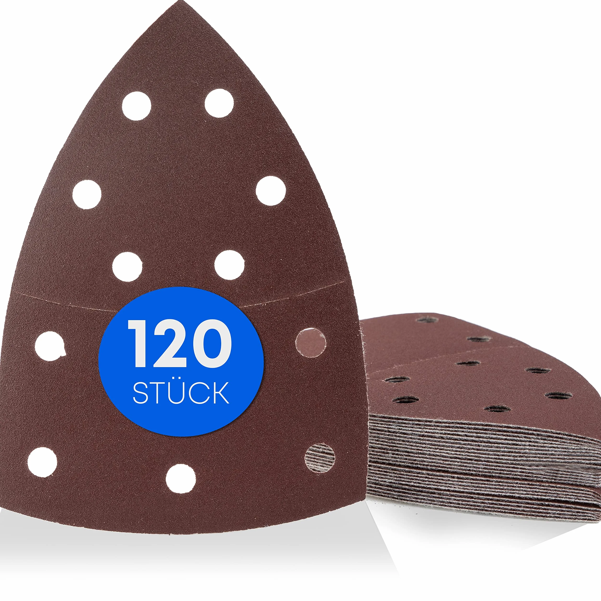 120 szt. Prio trójkąty szlifierskie, 11 otworów, 105 x 152 mm/20 x ziarnistość 40-60-80-80-120-180-240/do szlifierki uniwersalnej, arkuszy ściernych, podkładek szlifierskich, trójkątnych