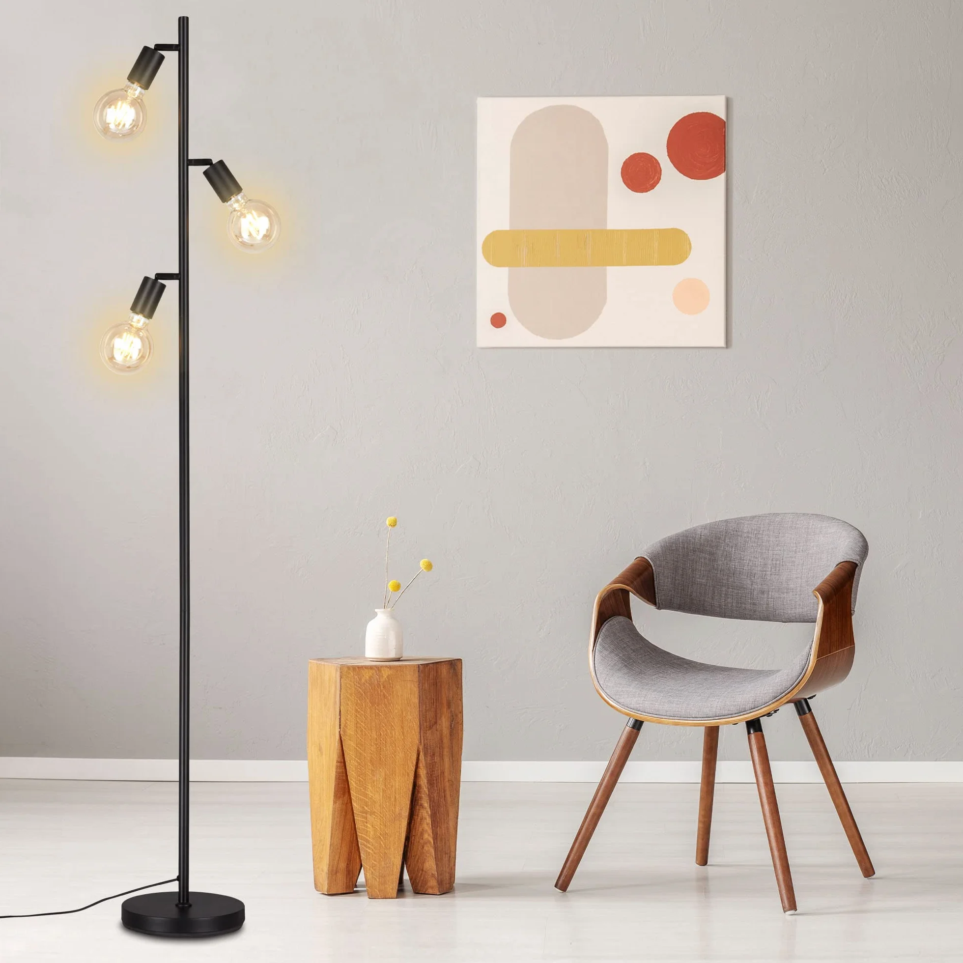 BRILONER Leuchten - Lampa podłogowa, obrotowa lampa stojąca, 3x E27, w tym. przełącznik kablowy, retro, vintage, czarny, 220x1,600mm (DxH), 1387-035