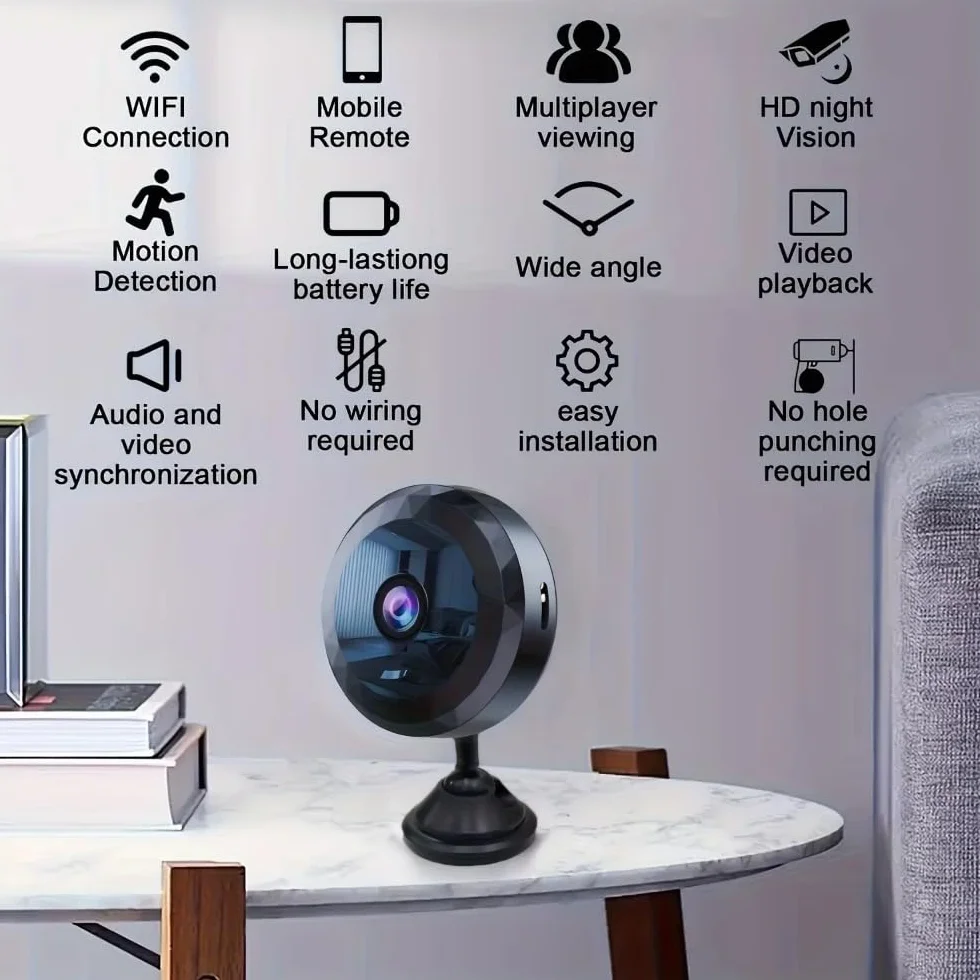 Mini kamera bezpieczeństwa WiFi 1080p HD bezprzewodowy nadzór wewnętrzny z noktowizorem wykrywanie ruchu sterowanie aplikacją mobilną czarna