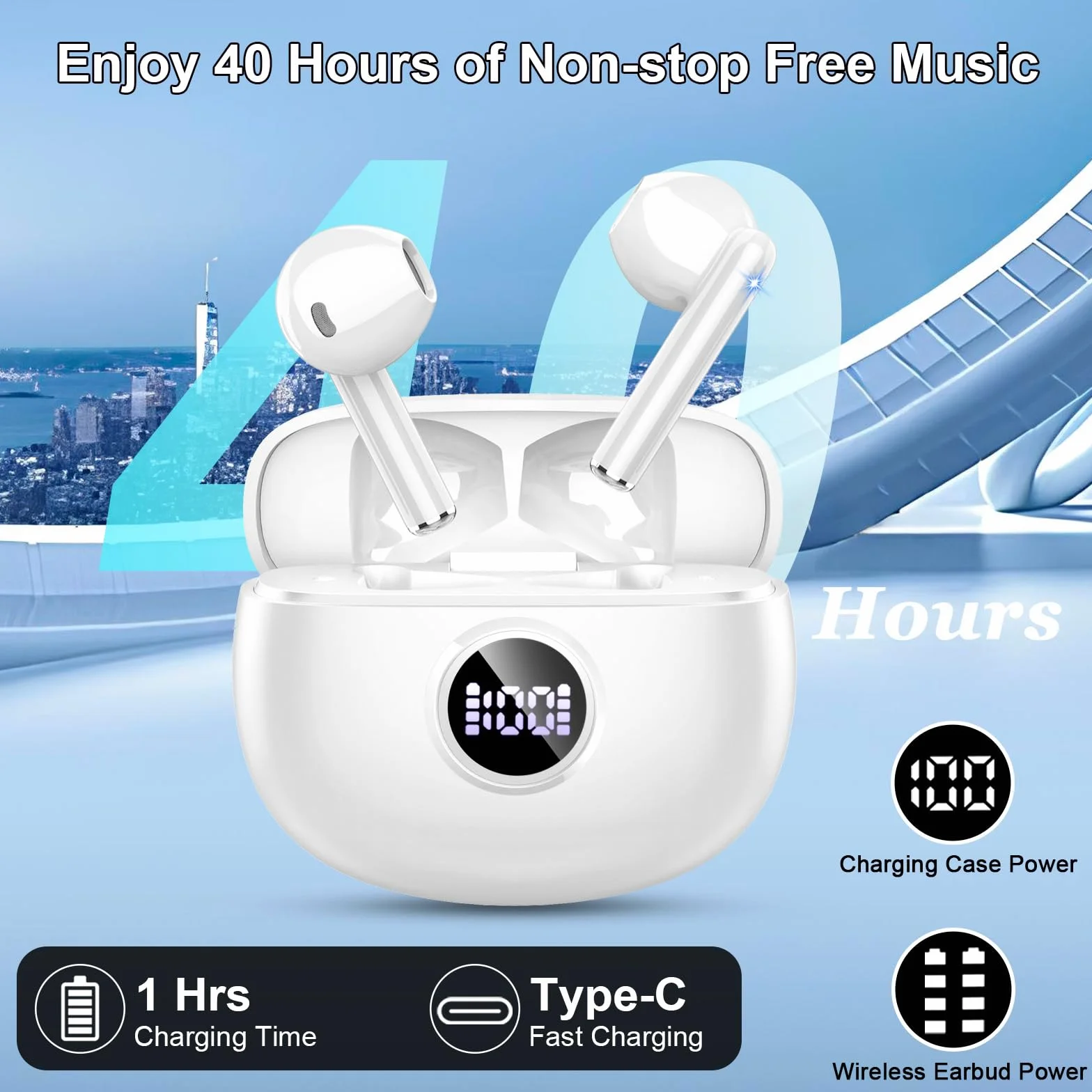 Bezprzewodowe słuchawki Bluetooth 5.3 Stereo z ENC, redukcją szumów, 40h, IP7 wodoodporne