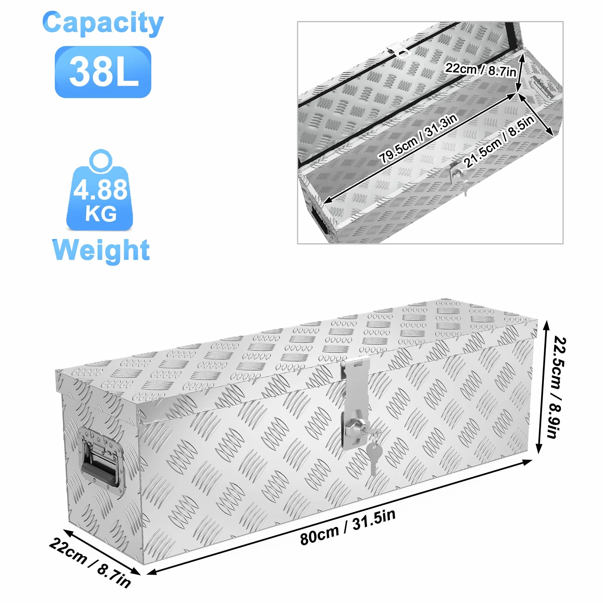XMTECH Aluminiowe Pudełko Transportowe, Do Przechowywania, 61,5 x 26,5 x 30 cm, Skrzynka Magazynowa 38 l, Na Narzędzia