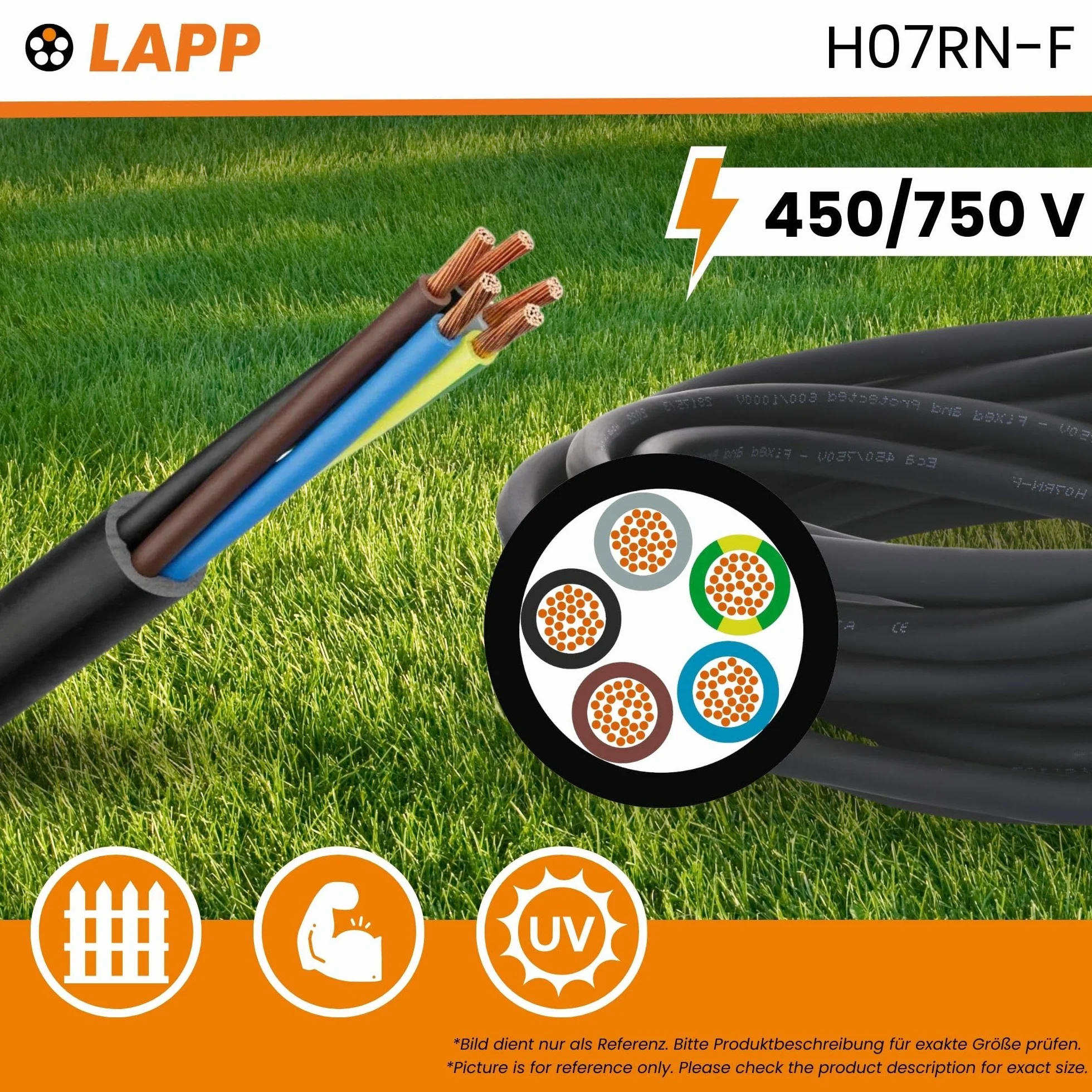 Lapp 10m Kabel Gumowy H07RN-F 7G1,5 - Elastyczny Przewód Zasilający | Przewód przyłączeniowy odporny na UV i olej, 7x1,5 mm², do użytku na zewnątrz, budowy oraz maszyn, trudnopalny