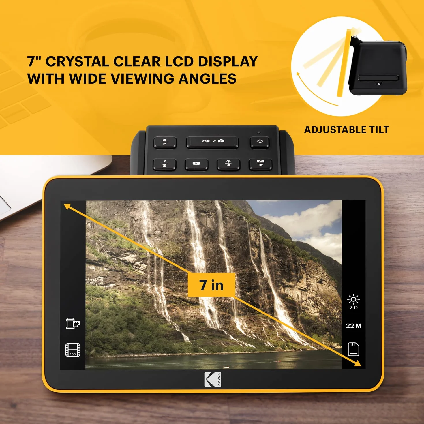KODAK RODFS70 cyfrowy skaner filmowy Max 7" LCD 22MP HD JPEG czarny
