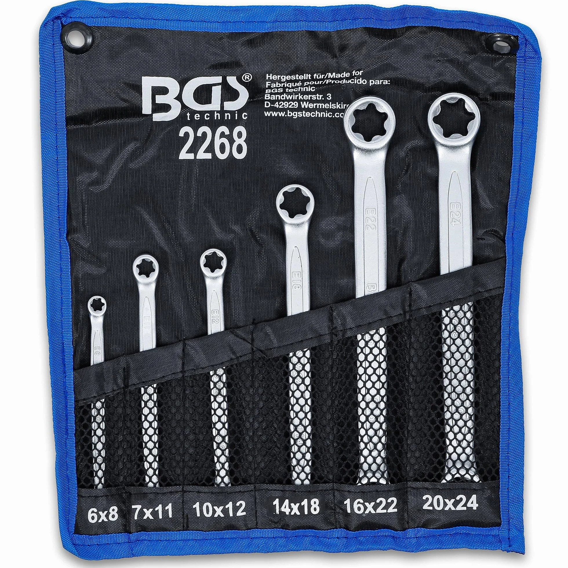 BGS 2268 | Zestaw kluczy oczkowych dwustronnych z profilami E | E6 x E8 - E20 x E24 | 6 szt.