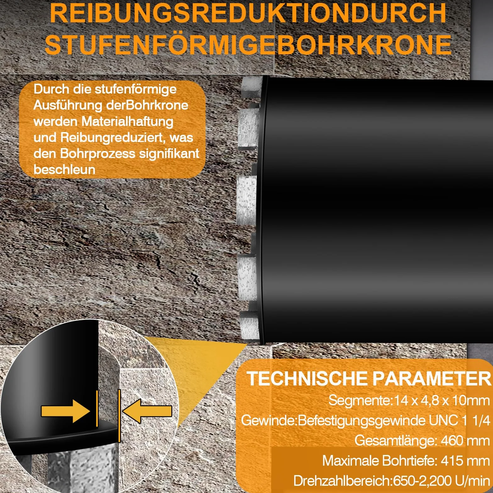 Diamentowa koronka wiertnicza Ø 120 mm z SDS Max, 1 ¼" diamentowa koronka wiertnicza, L 460 mm, pogłębiacz puszek koronka wiertnicza wiertło rdzeniowe wiertło do wiercenia na mokro/sucho, otwornica do
